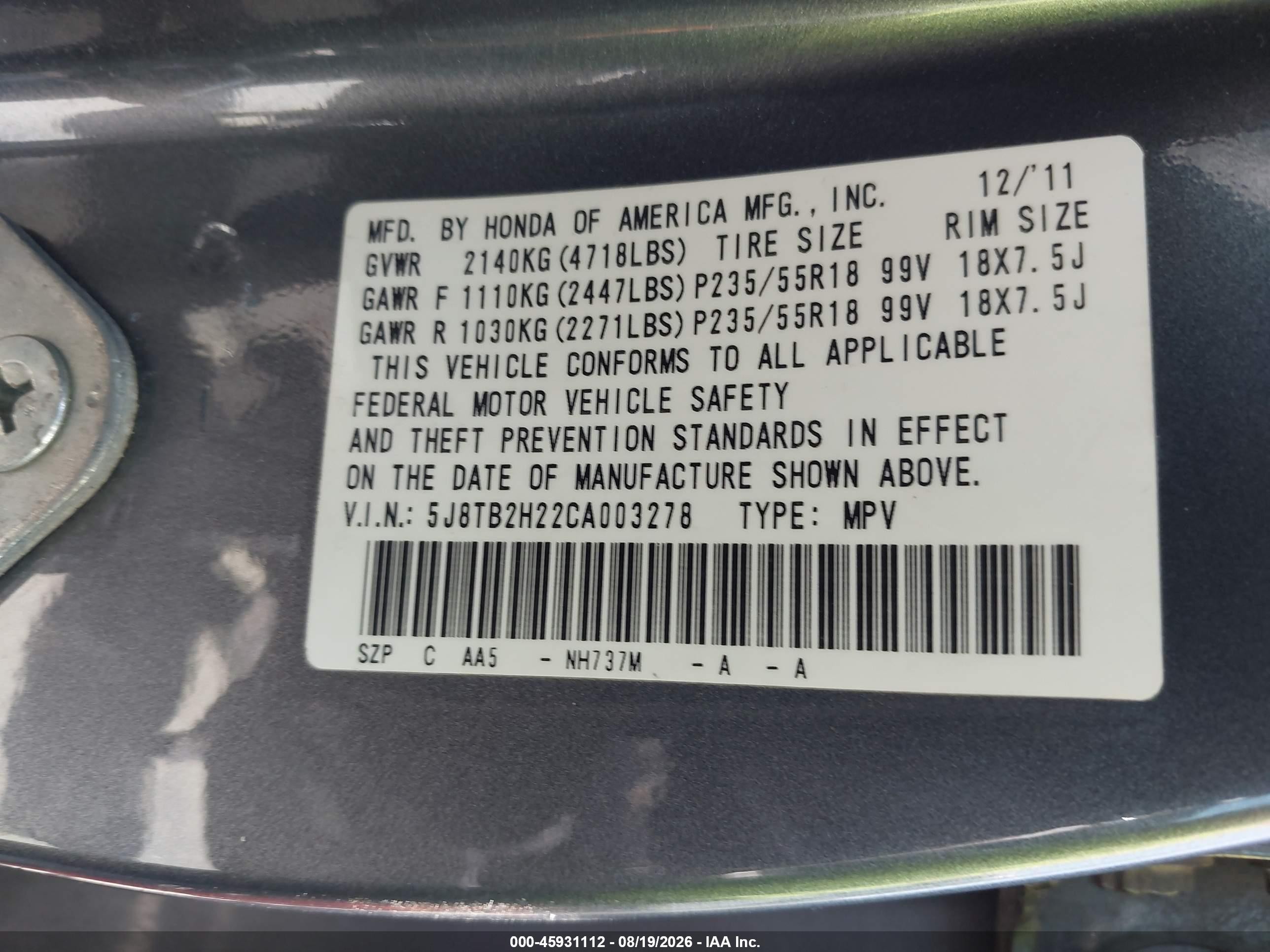 2012 Acura Rdx   Серый vin: 5J8TB2H22CA003278