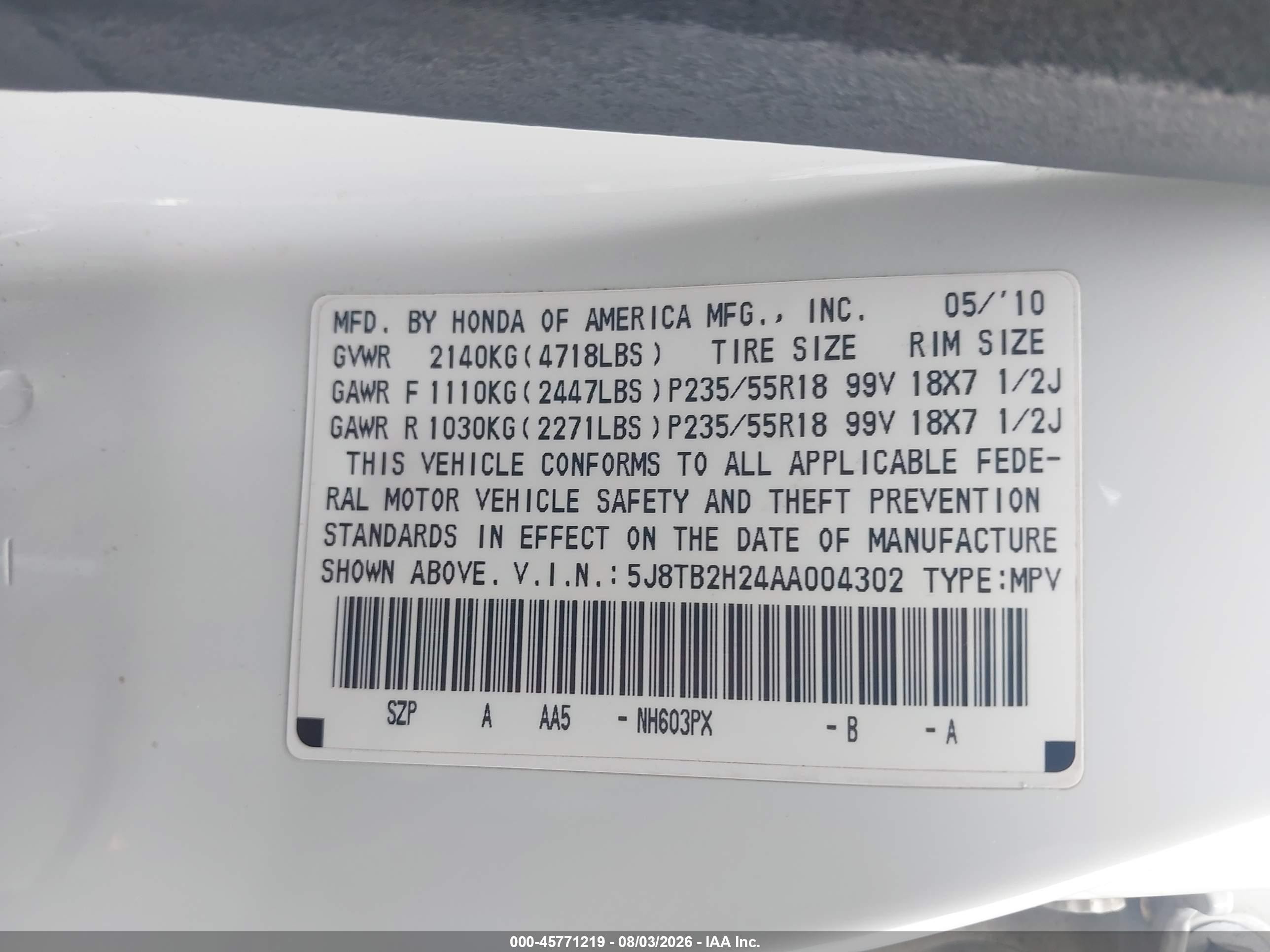 2010 Acura Rdx   White vin: 5J8TB2H24AA004302