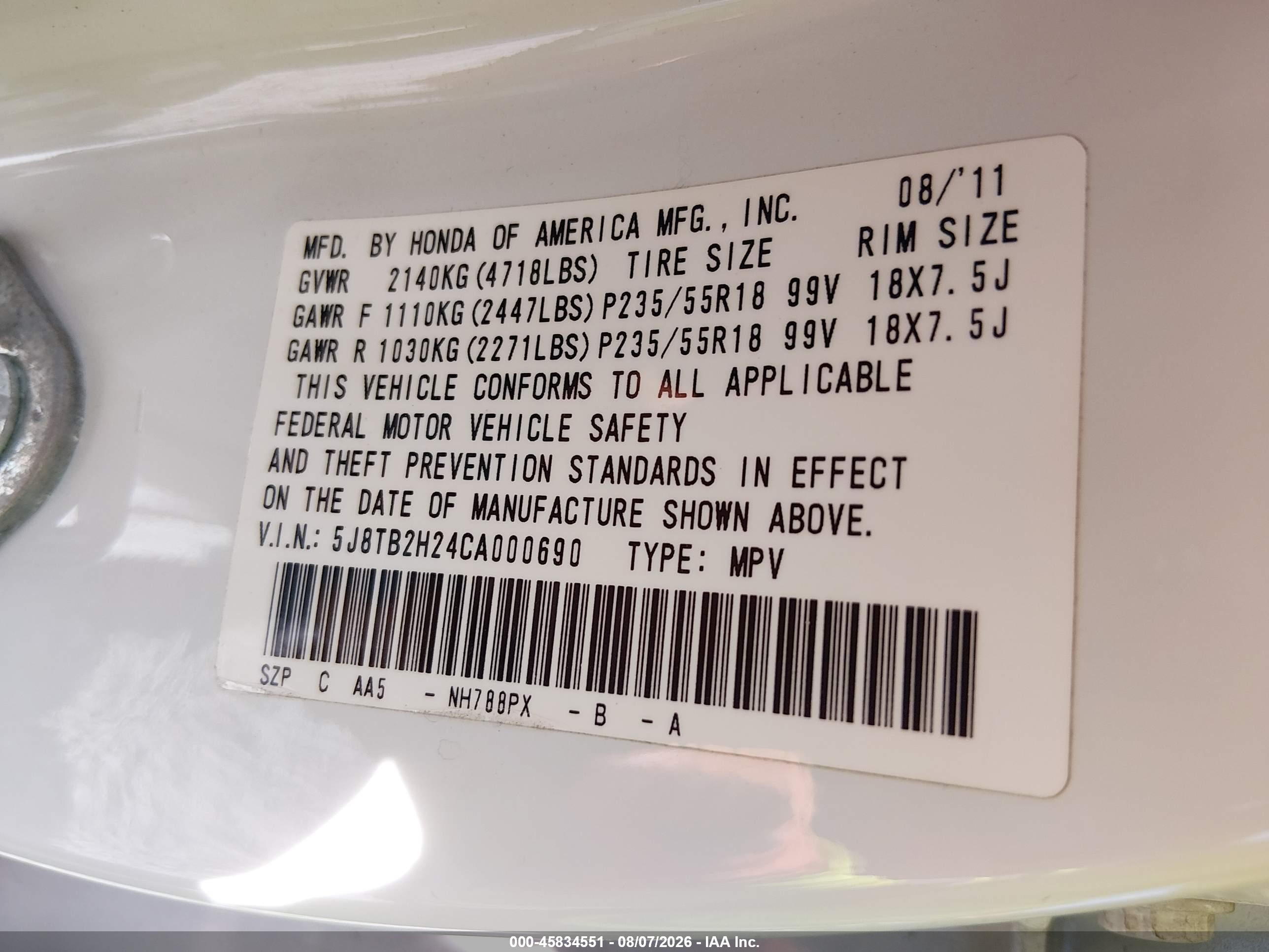 2012 Acura Rdx   White vin: 5J8TB2H24CA000690