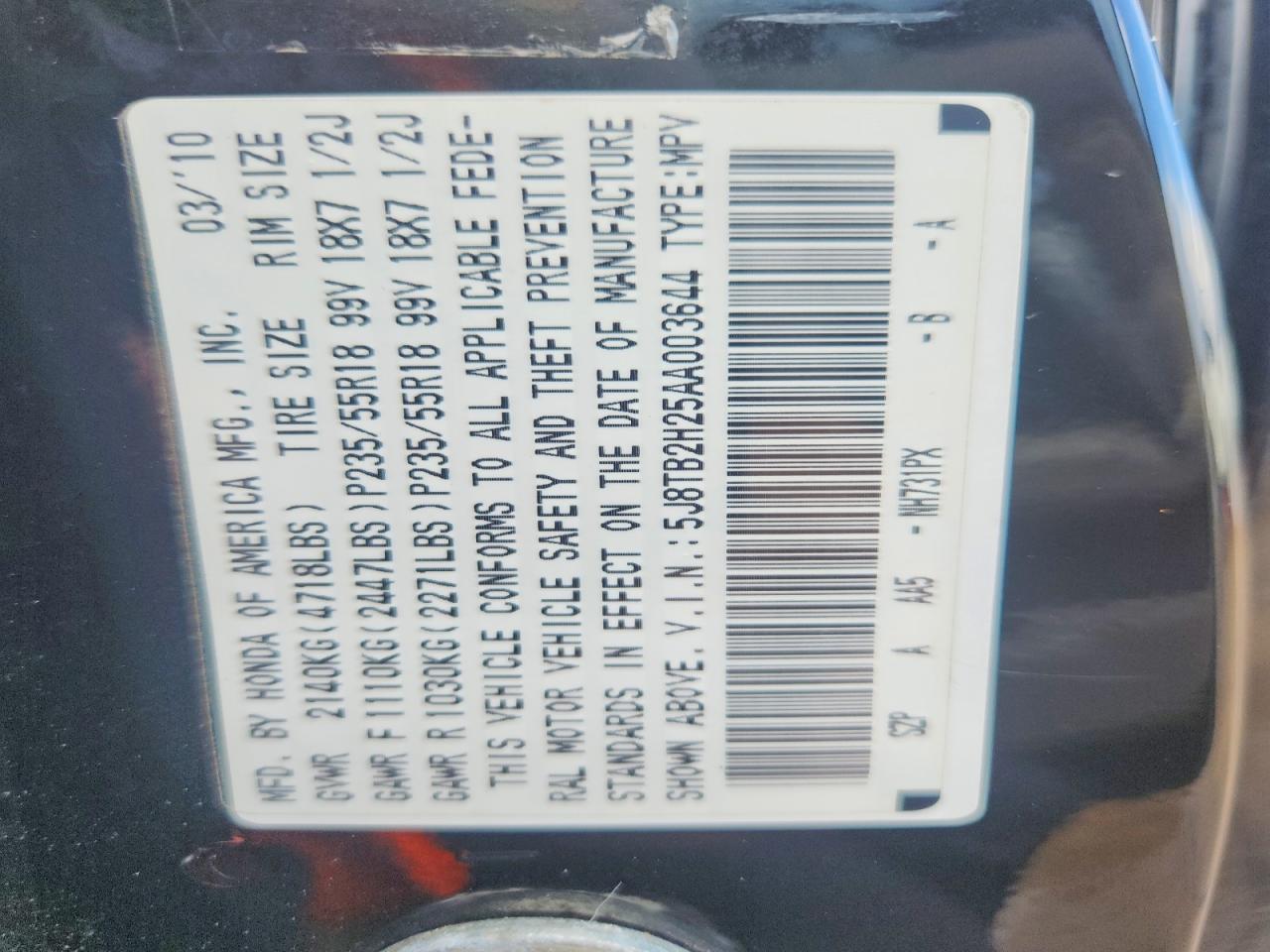 2010 Acura Rdx Black vin: 5J8TB2H25AA003644