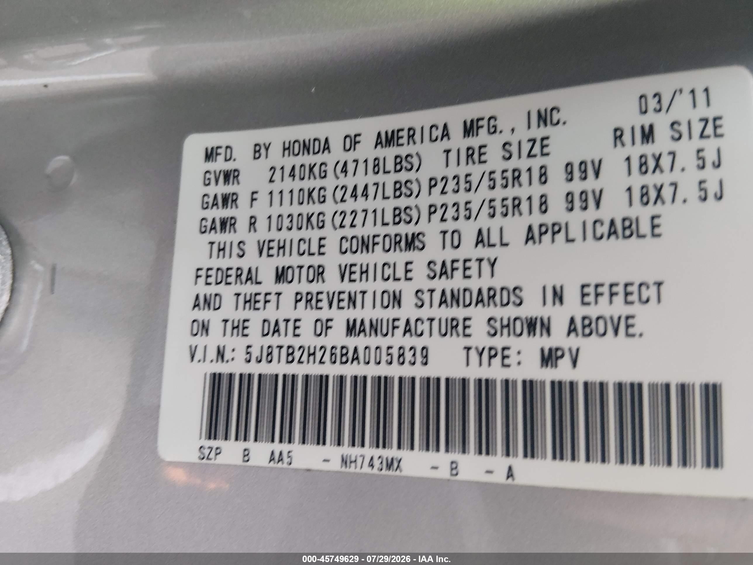 2011 Acura Rdx   Gray vin: 5J8TB2H26BA005839