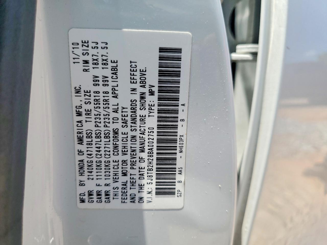 2011 Acura Rdx White vin: 5J8TB2H28BA002750