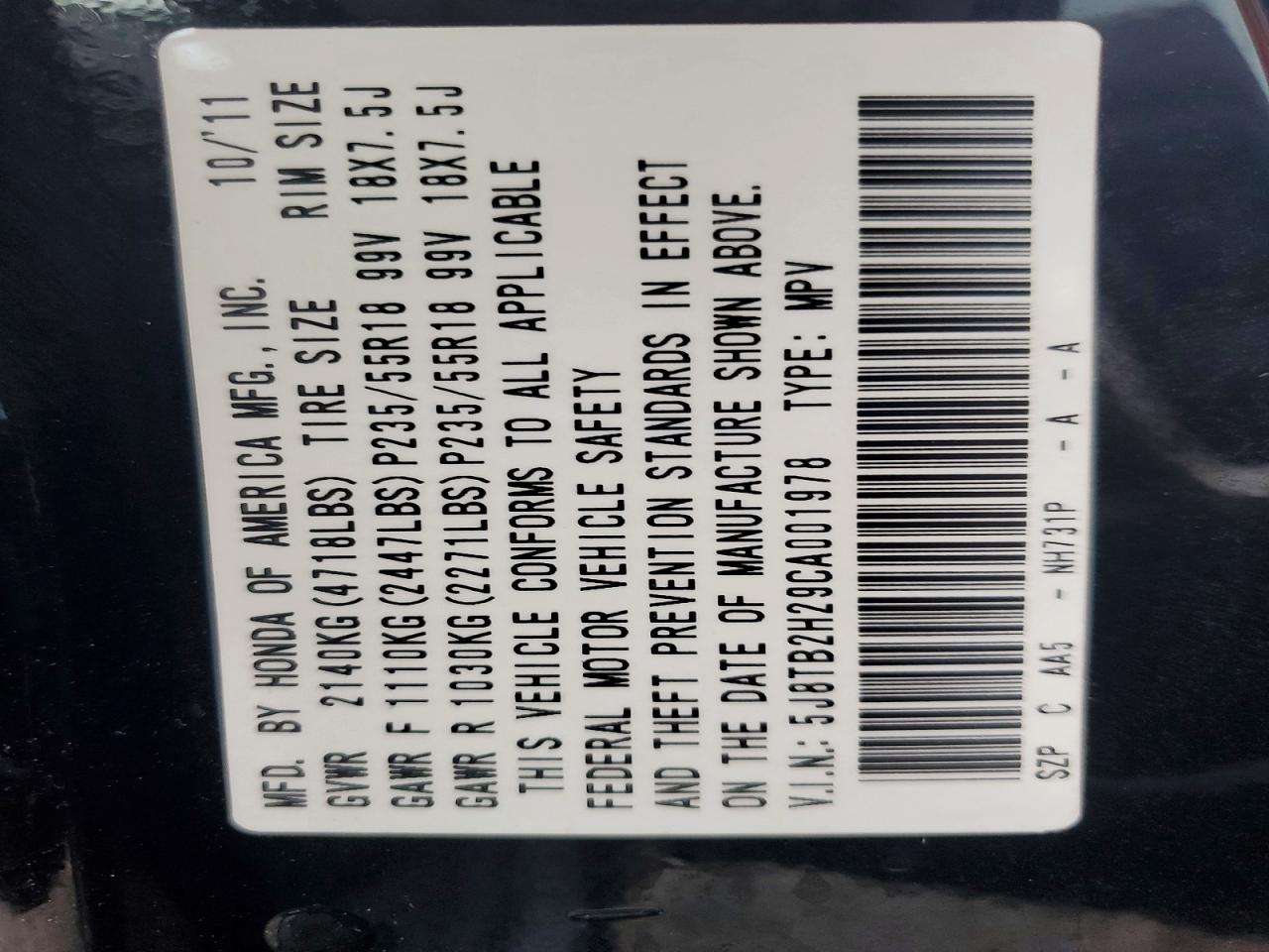 2012 Acura Rdx Black vin: 5J8TB2H29CA001978