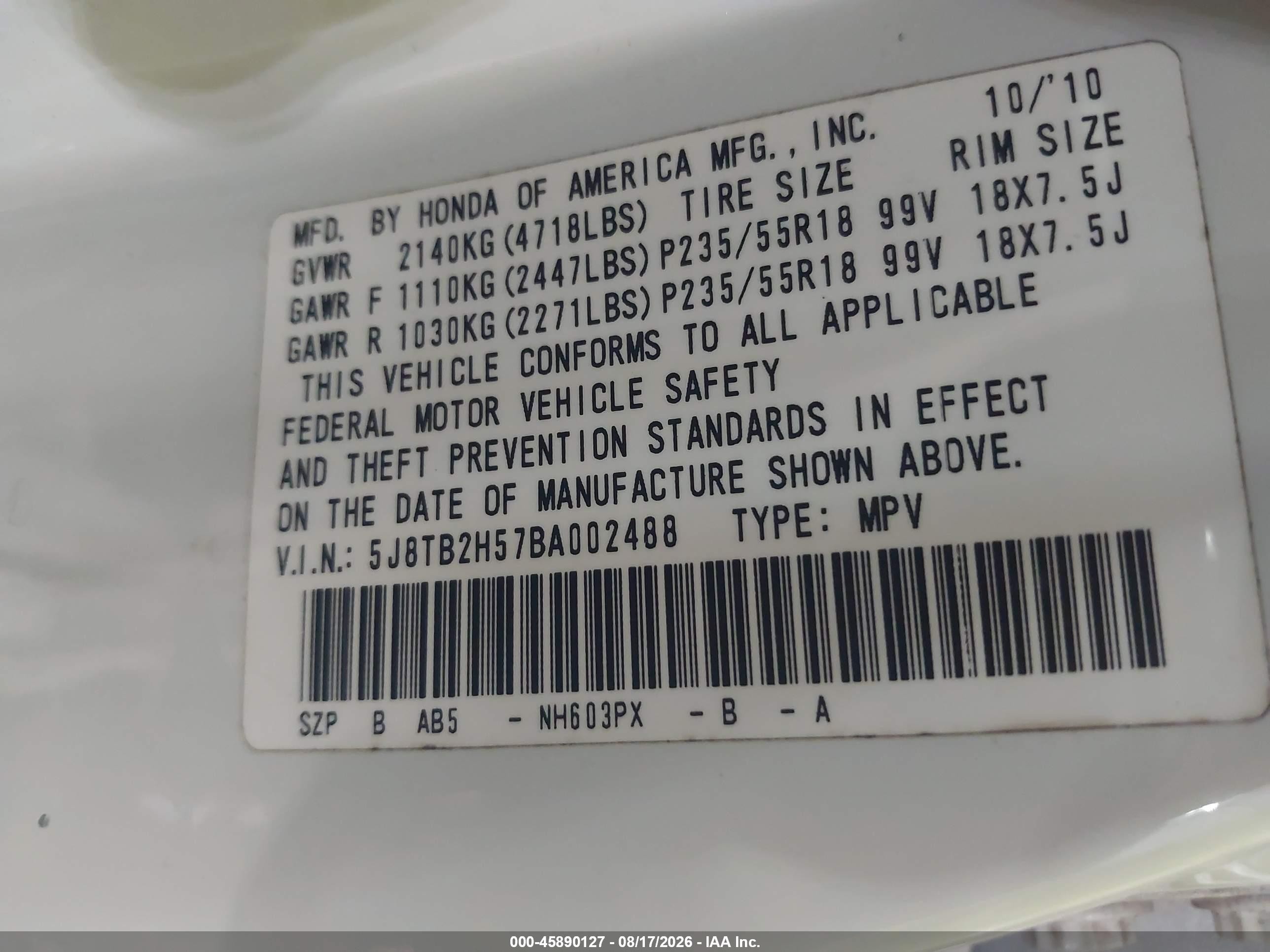 2011 Acura Rdx   White vin: 5J8TB2H57BA002488