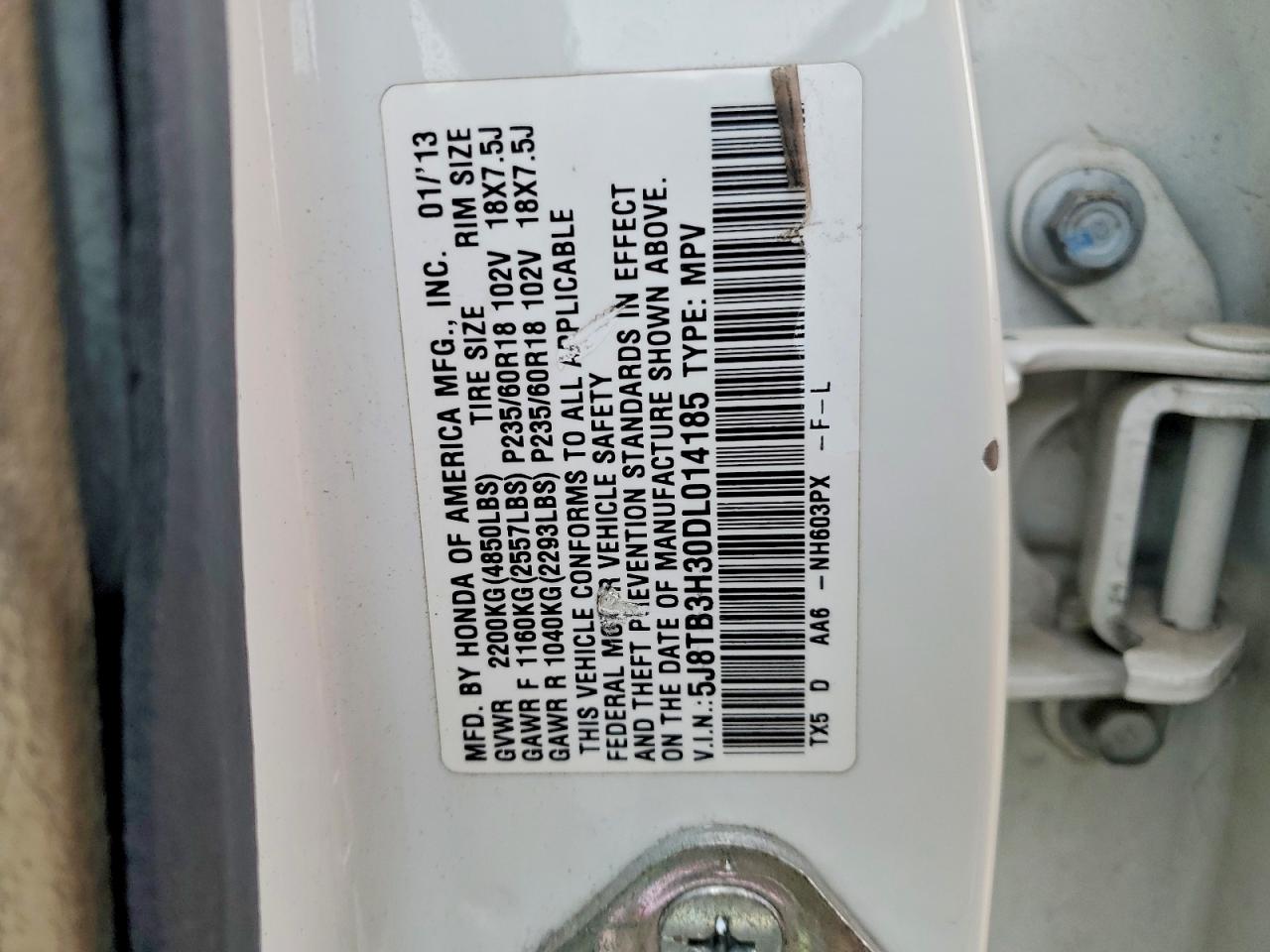2013 Acura Rdx White vin: 5J8TB3H30DL014185