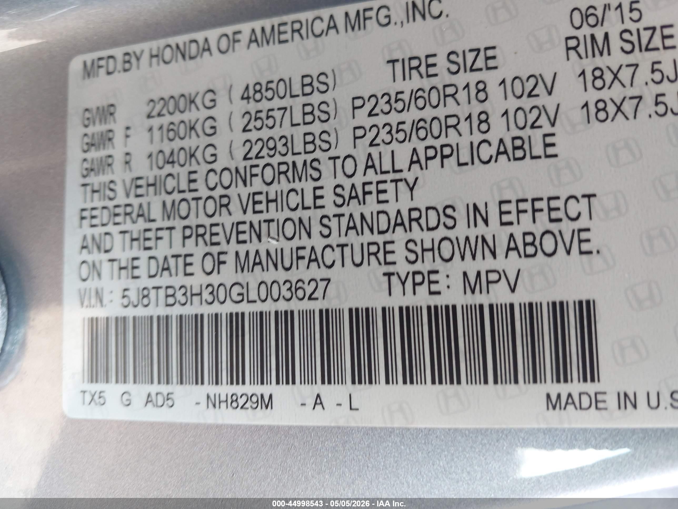 2016 Acura Rdx Acurawatch Plus Pkg Silver vin: 5J8TB3H30GL003627