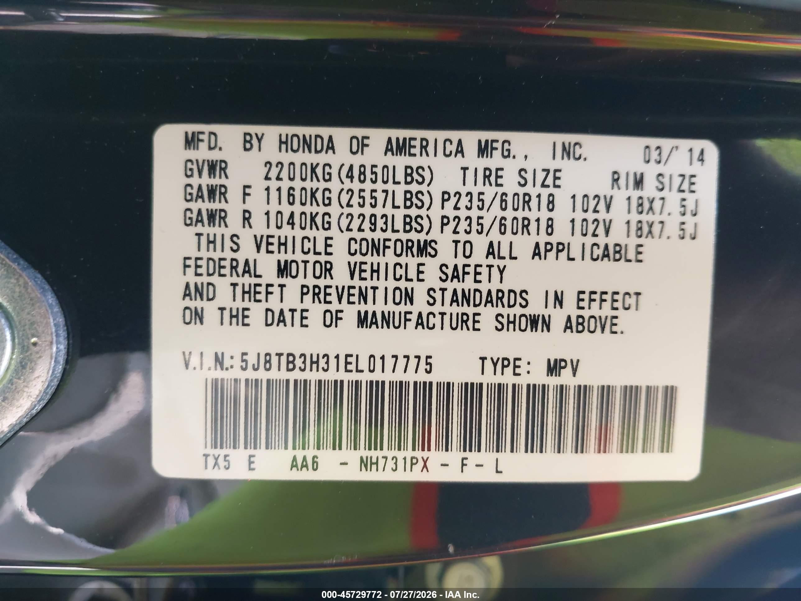 2014 Acura Rdx   Black vin: 5J8TB3H31EL017775