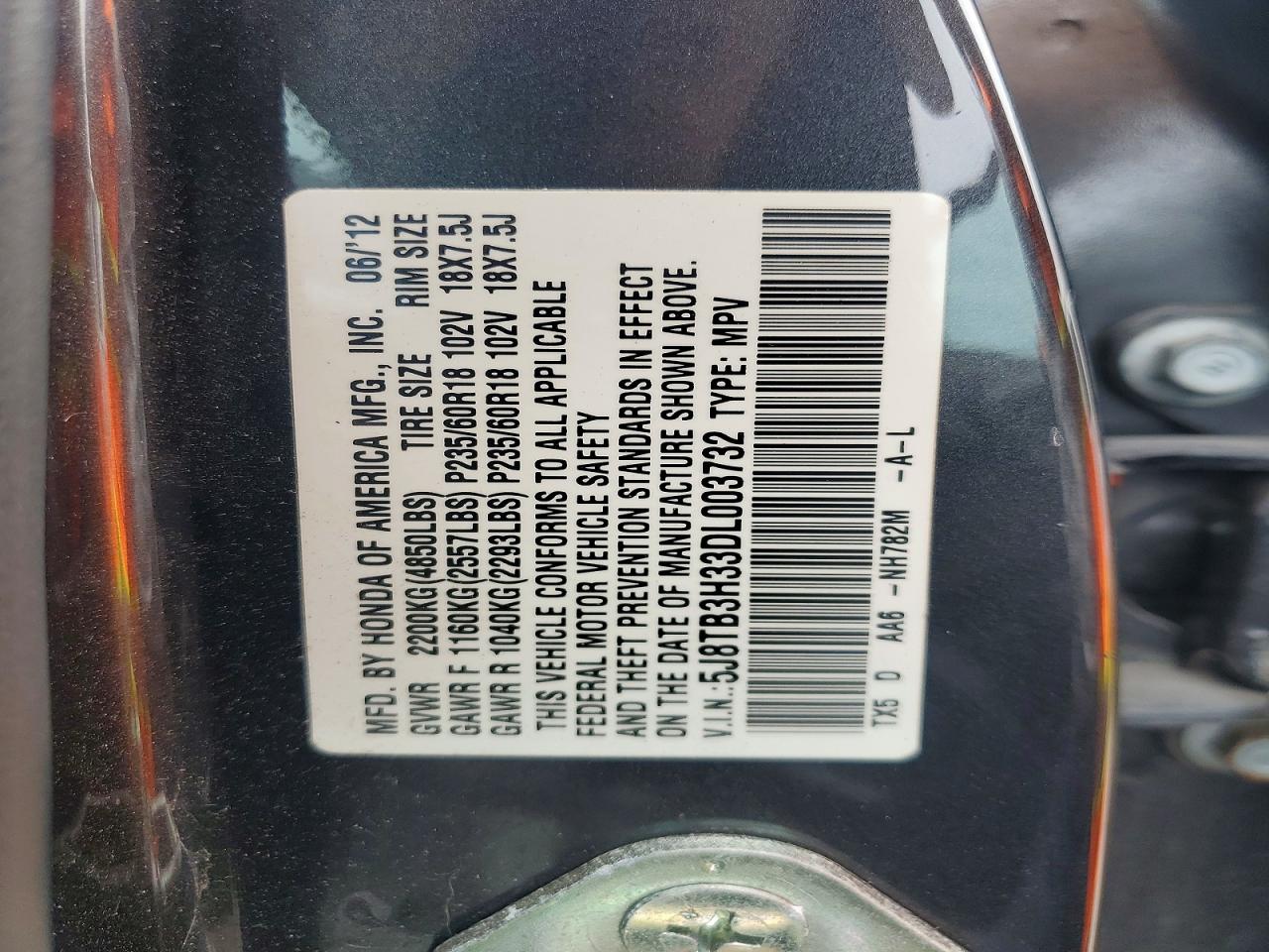 2013 Acura Rdx Charcoal vin: 5J8TB3H33DL003732