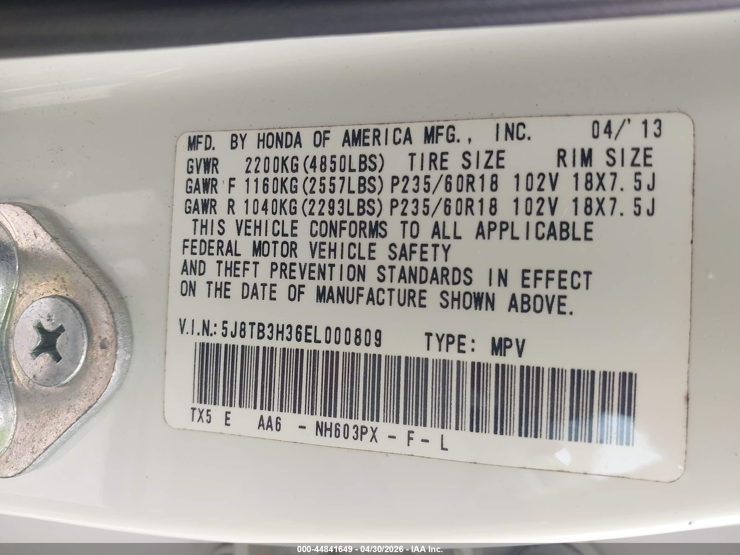 2014 Acura Rdx   White vin: 5J8TB3H36EL000809
