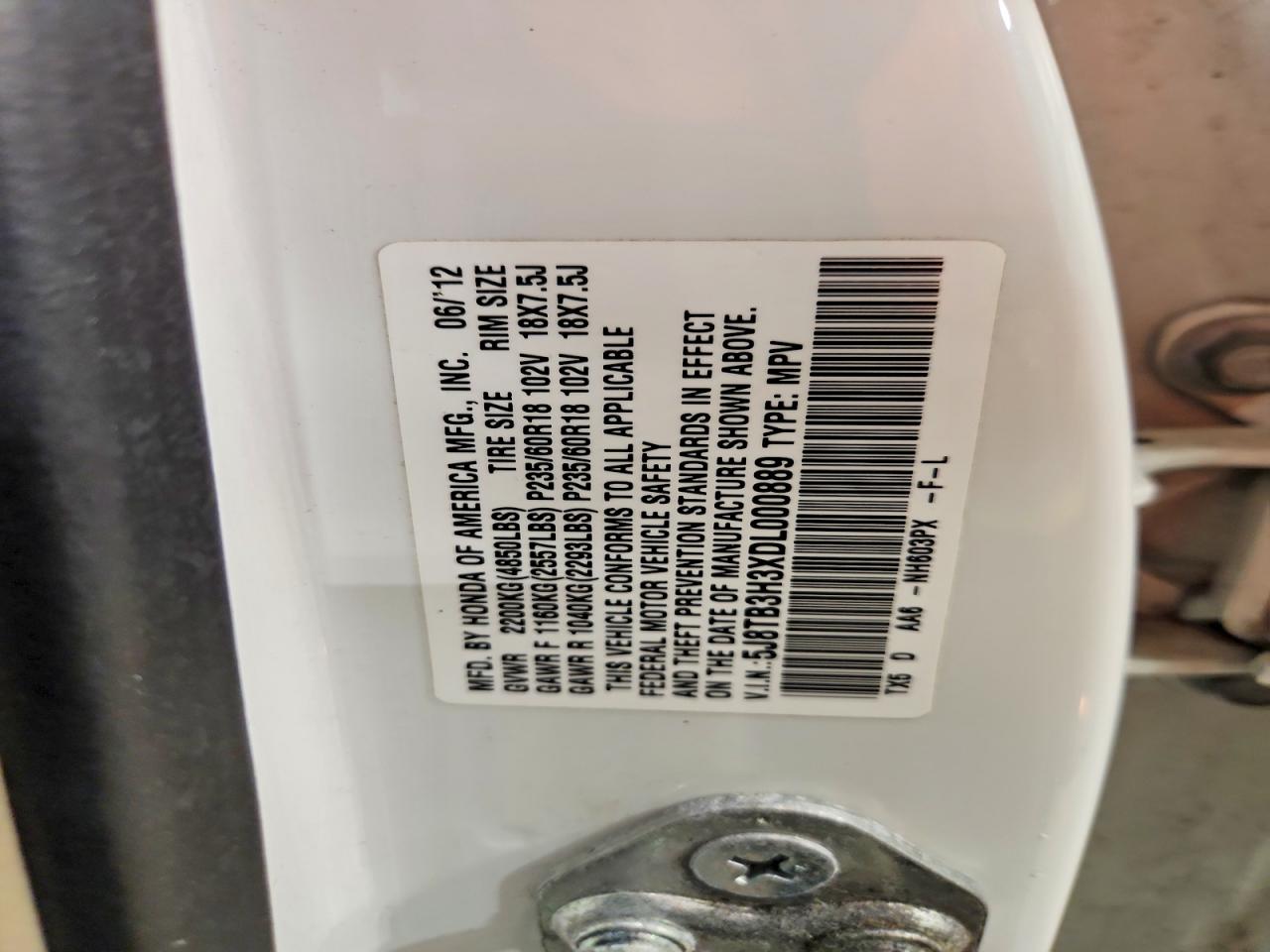 2013 Acura Rdx White vin: 5J8TB3H3XDL000889