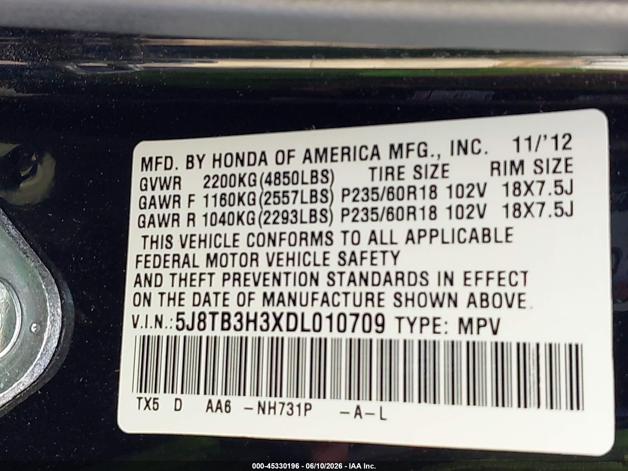 2013 Acura Rdx   Black vin: 5J8TB3H3XDL010709