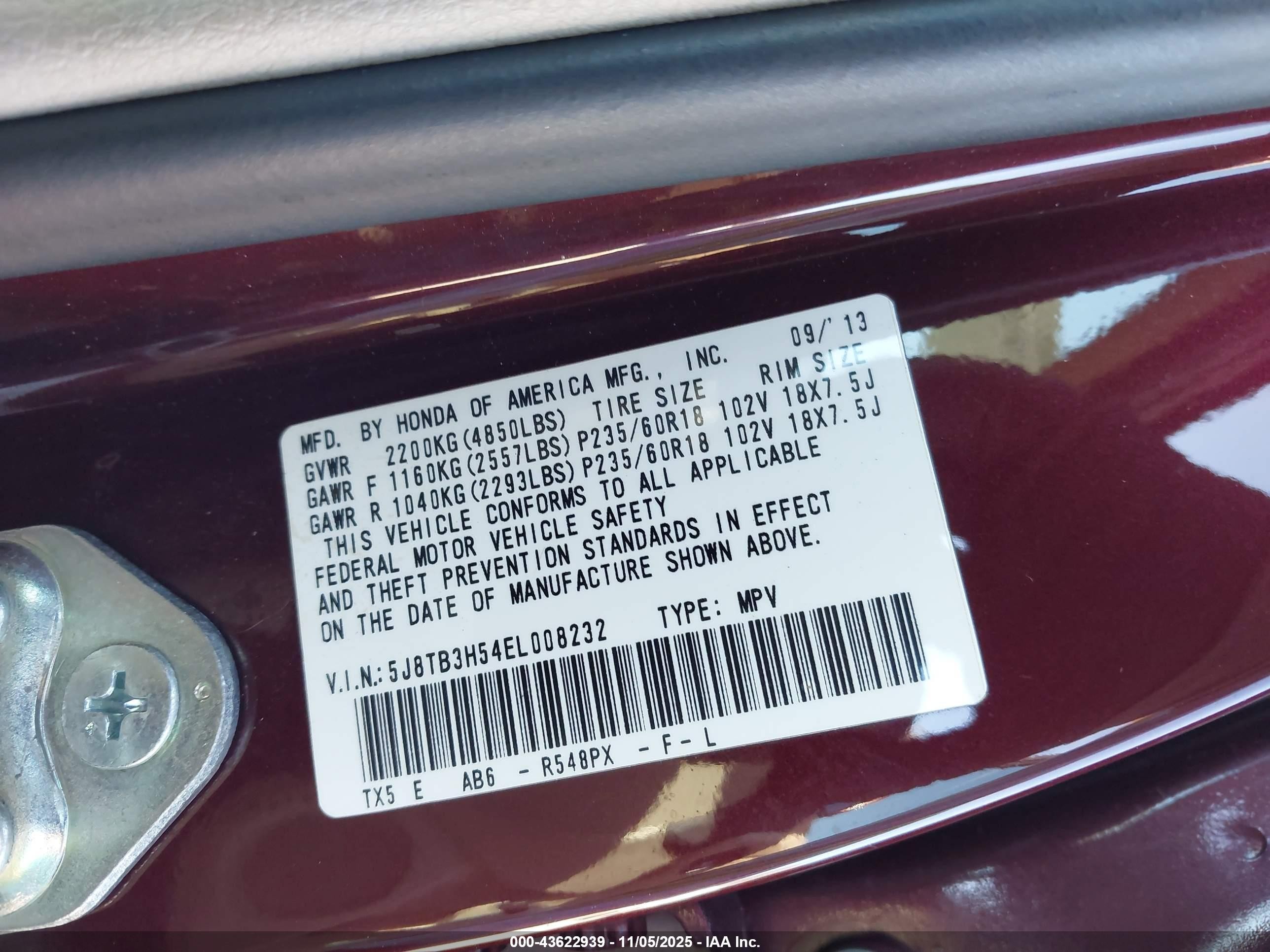 2014 Acura Rdx   Burgundy vin: 5J8TB3H54EL008232