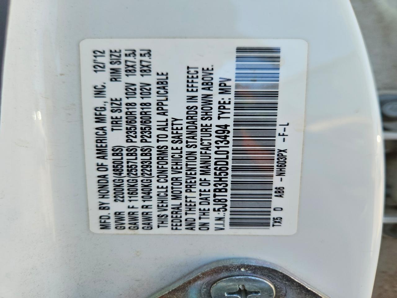 2013 Acura Rdx Technology White vin: 5J8TB3H56DL013494