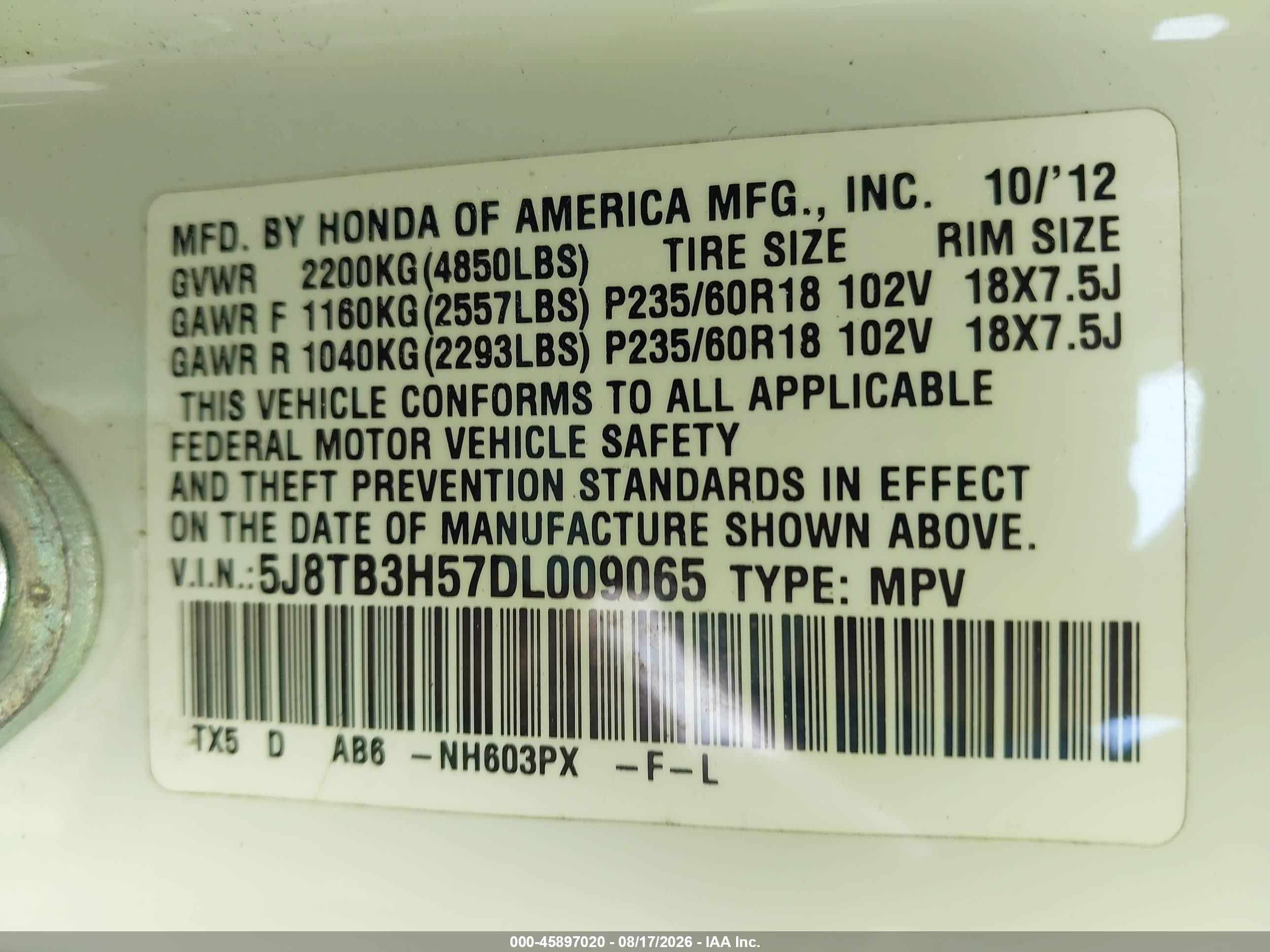 2013 Acura Rdx   Белый vin: 5J8TB3H57DL009065
