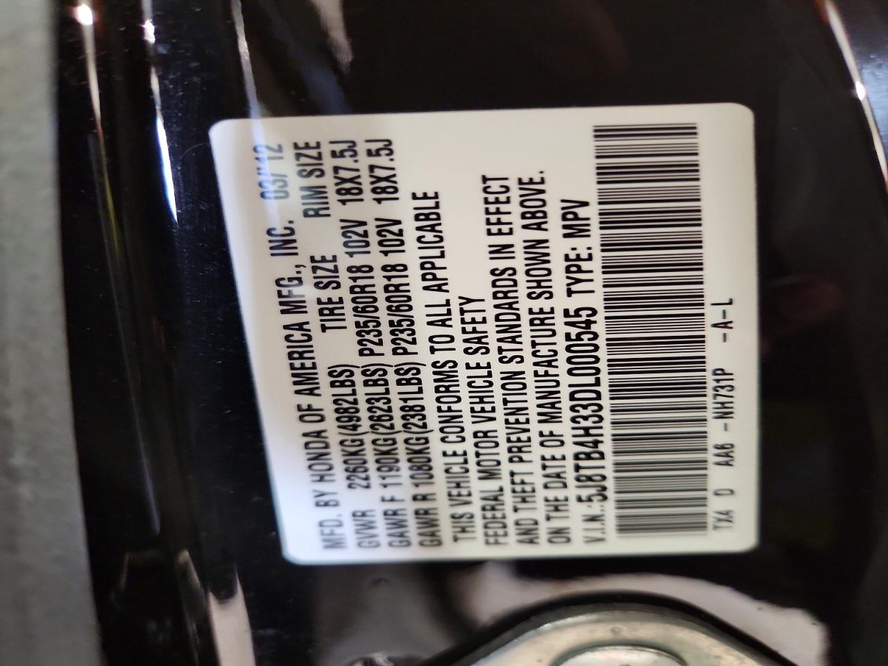2013 Acura Rdx Black vin: 5J8TB4H33DL000545