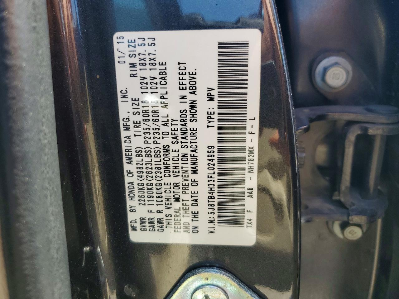 2015 Acura Rdx Черный vin: 5J8TB4H33FL024959