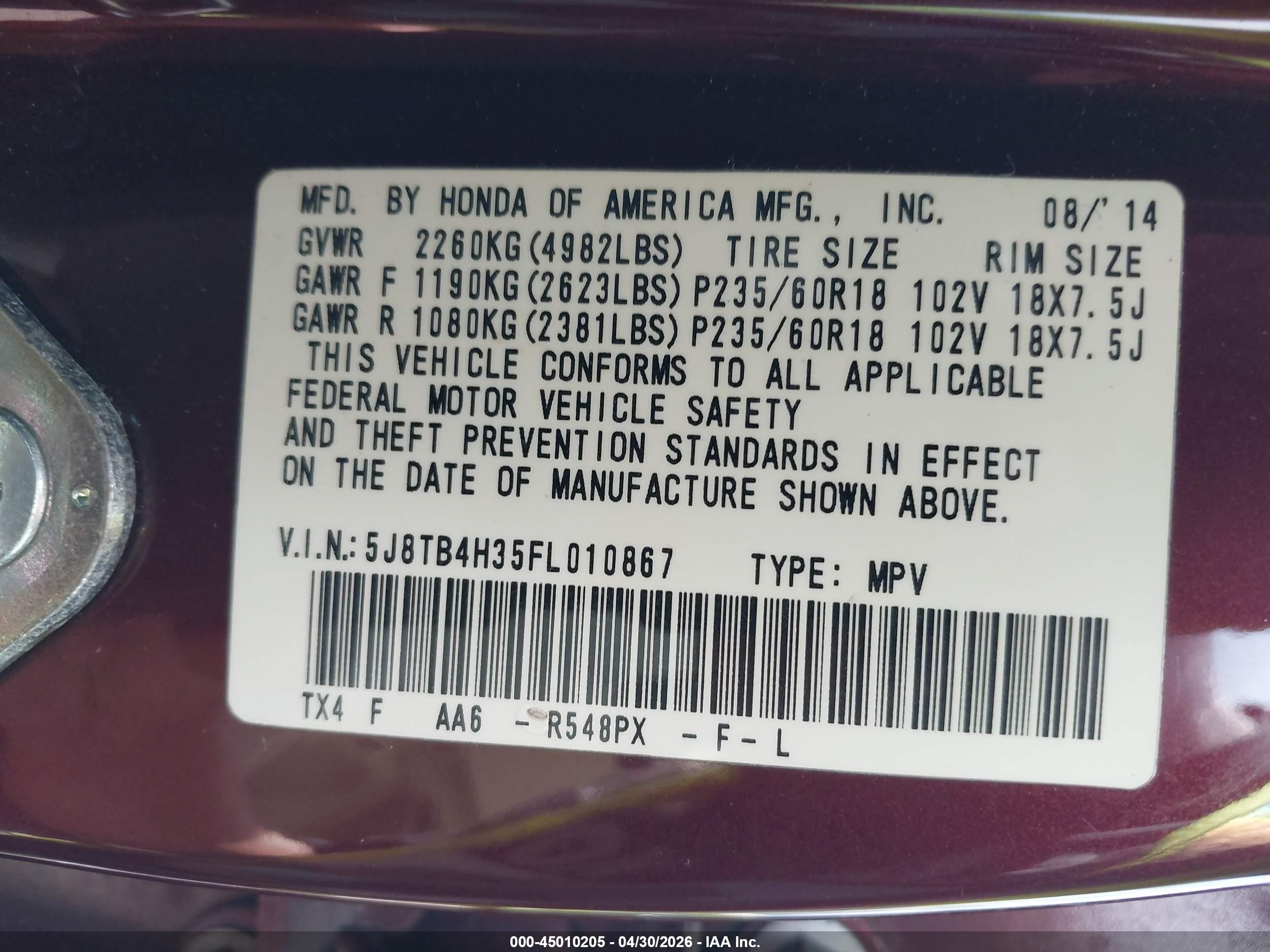 2015 Acura Rdx   Maroon vin: 5J8TB4H35FL010867