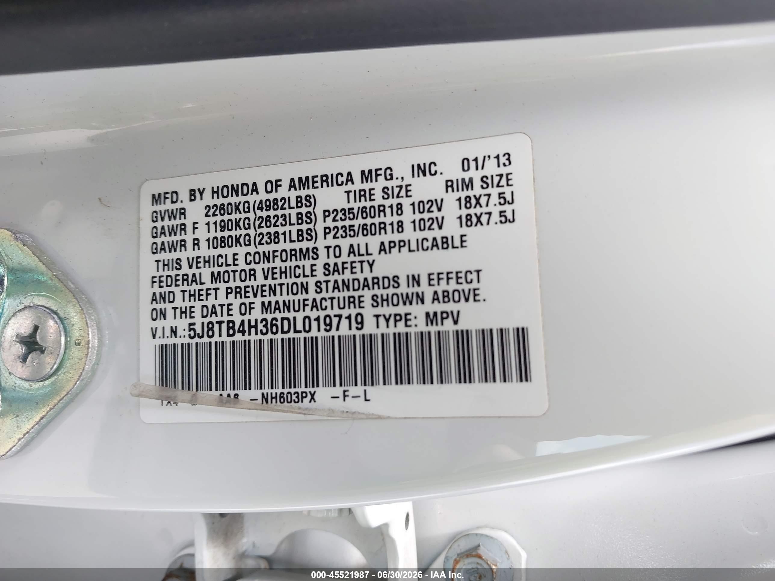 2013 Acura Rdx   White vin: 5J8TB4H36DL019719