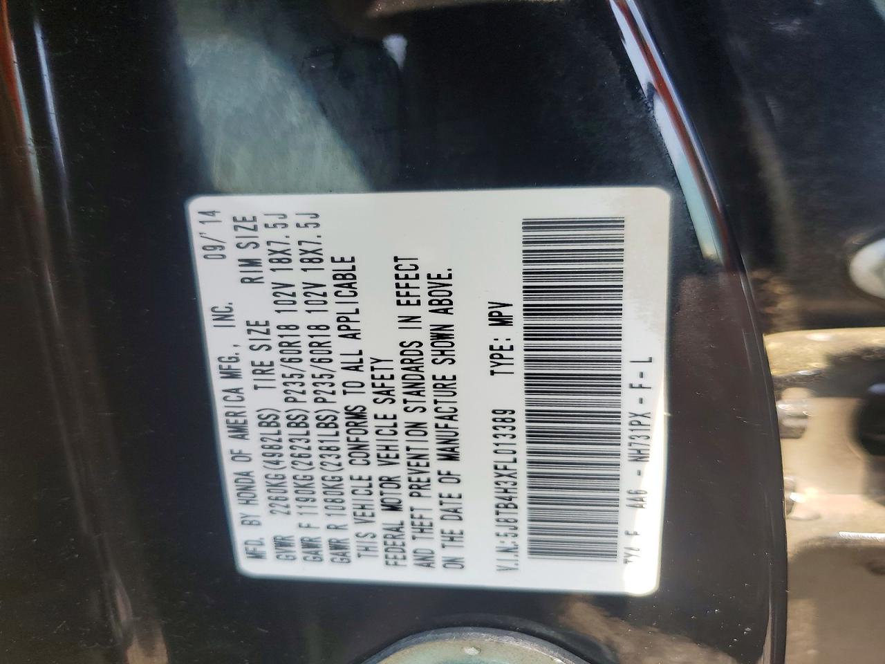 2015 Acura Rdx Black vin: 5J8TB4H3XFL013389