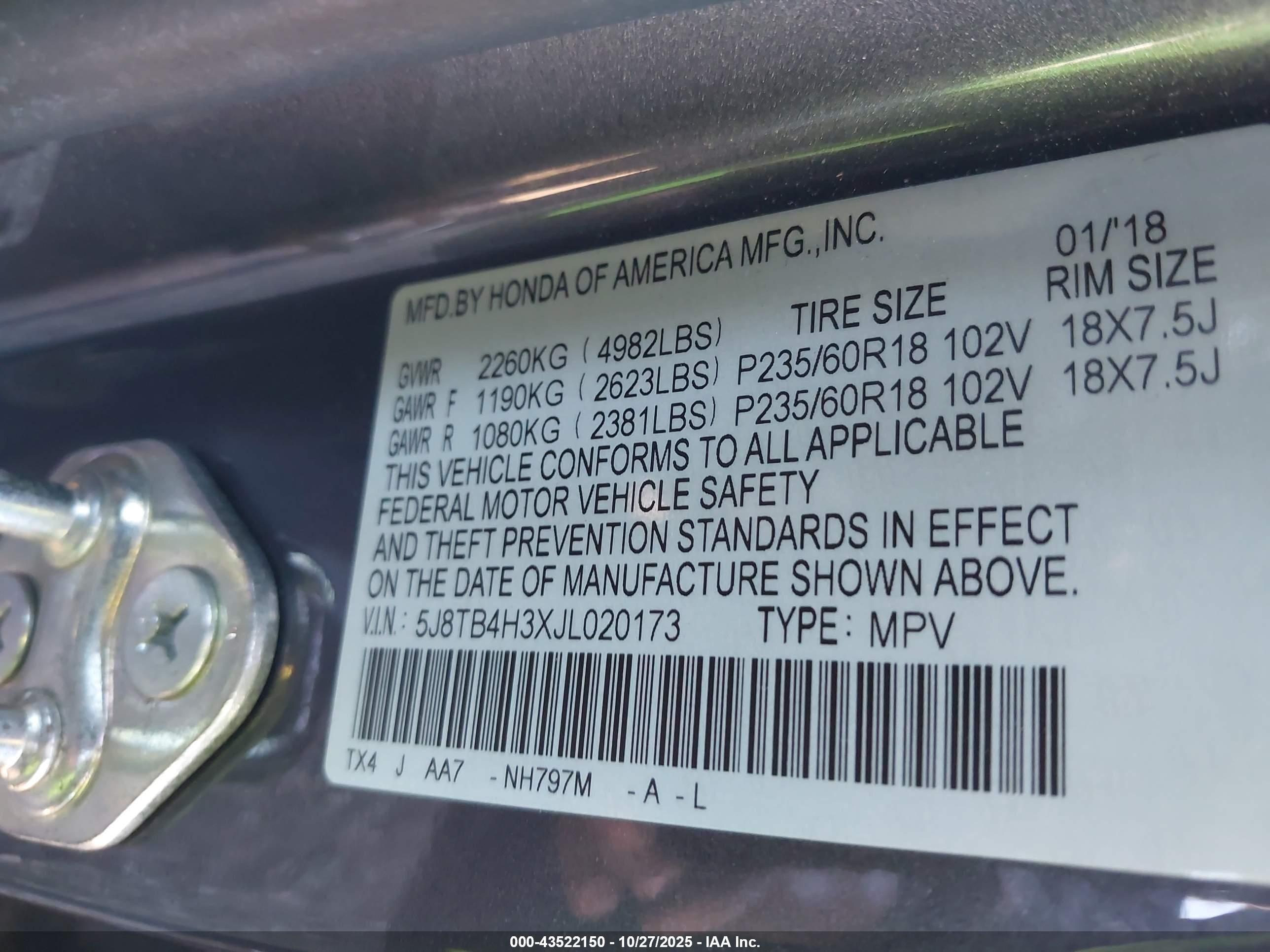 2018 Acura Rdx Acurawatch Plus Package Серый vin: 5J8TB4H3XJL020173