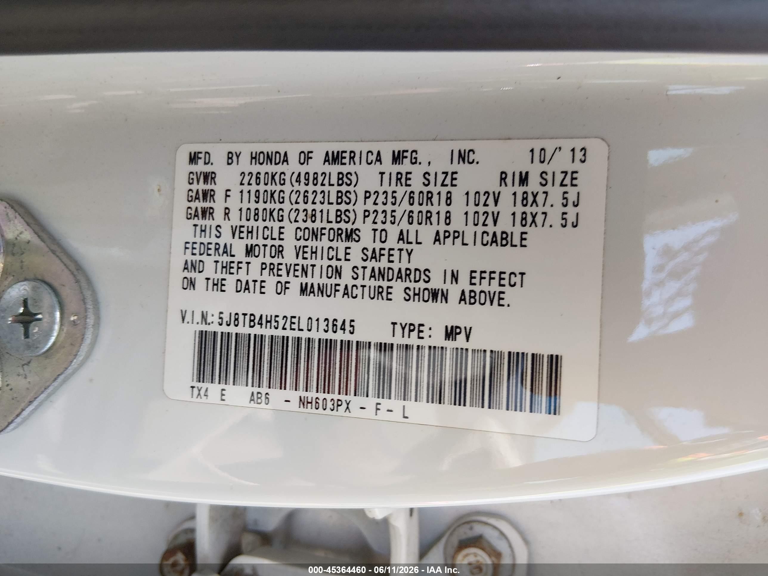 2014 Acura Rdx White vin: 5J8TB4H52EL013645