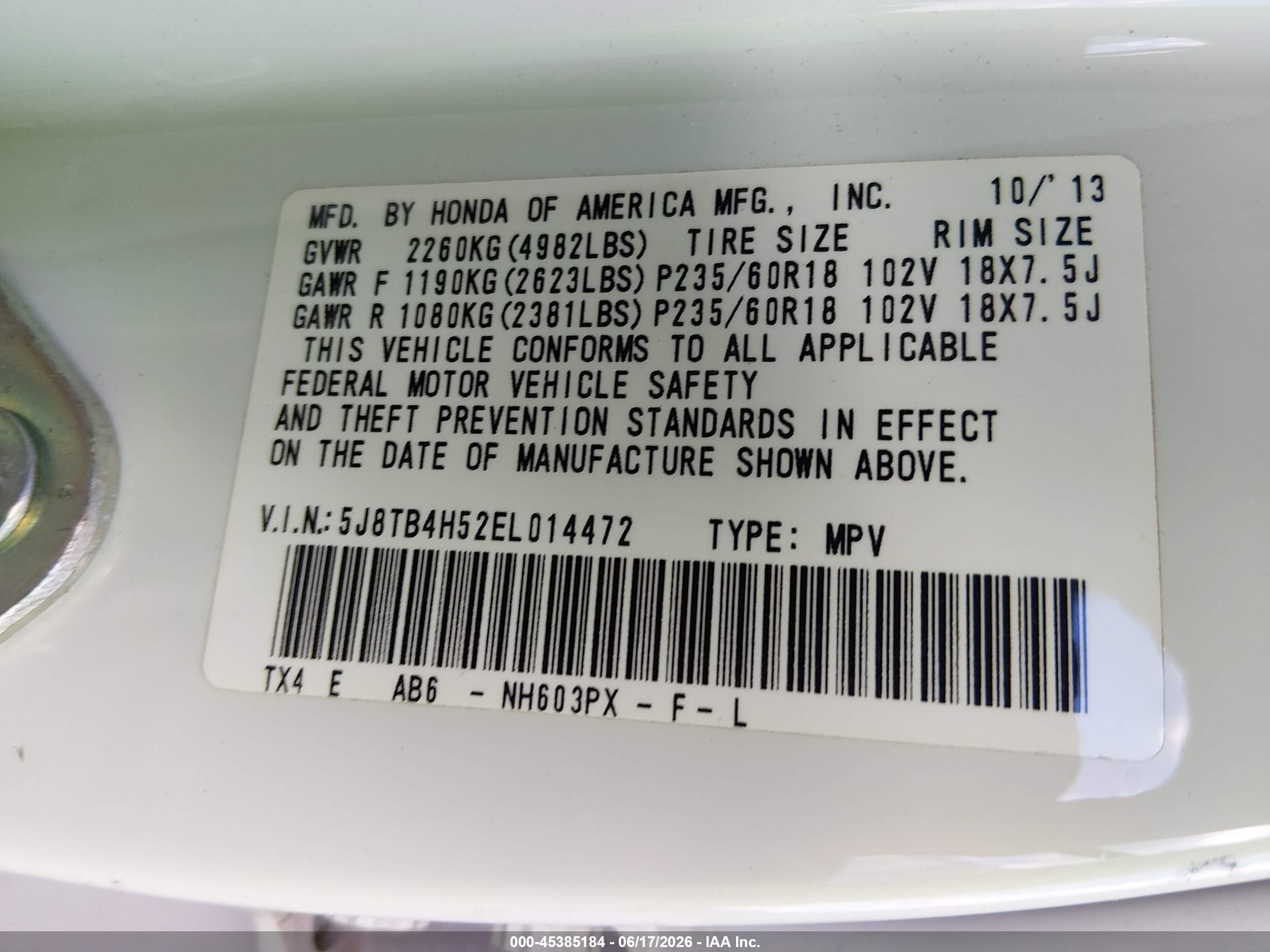 2014 Acura Rdx   White vin: 5J8TB4H52EL014472