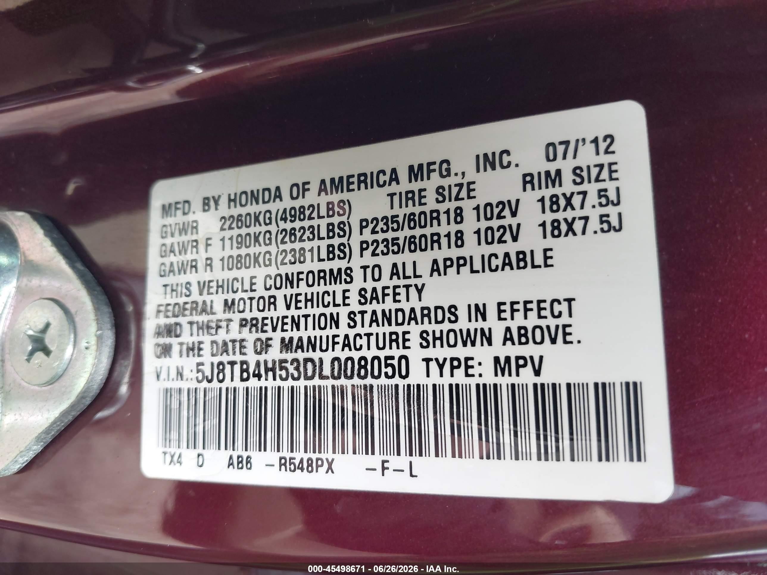 2013 Acura Rdx   Burgundy vin: 5J8TB4H53DL008050