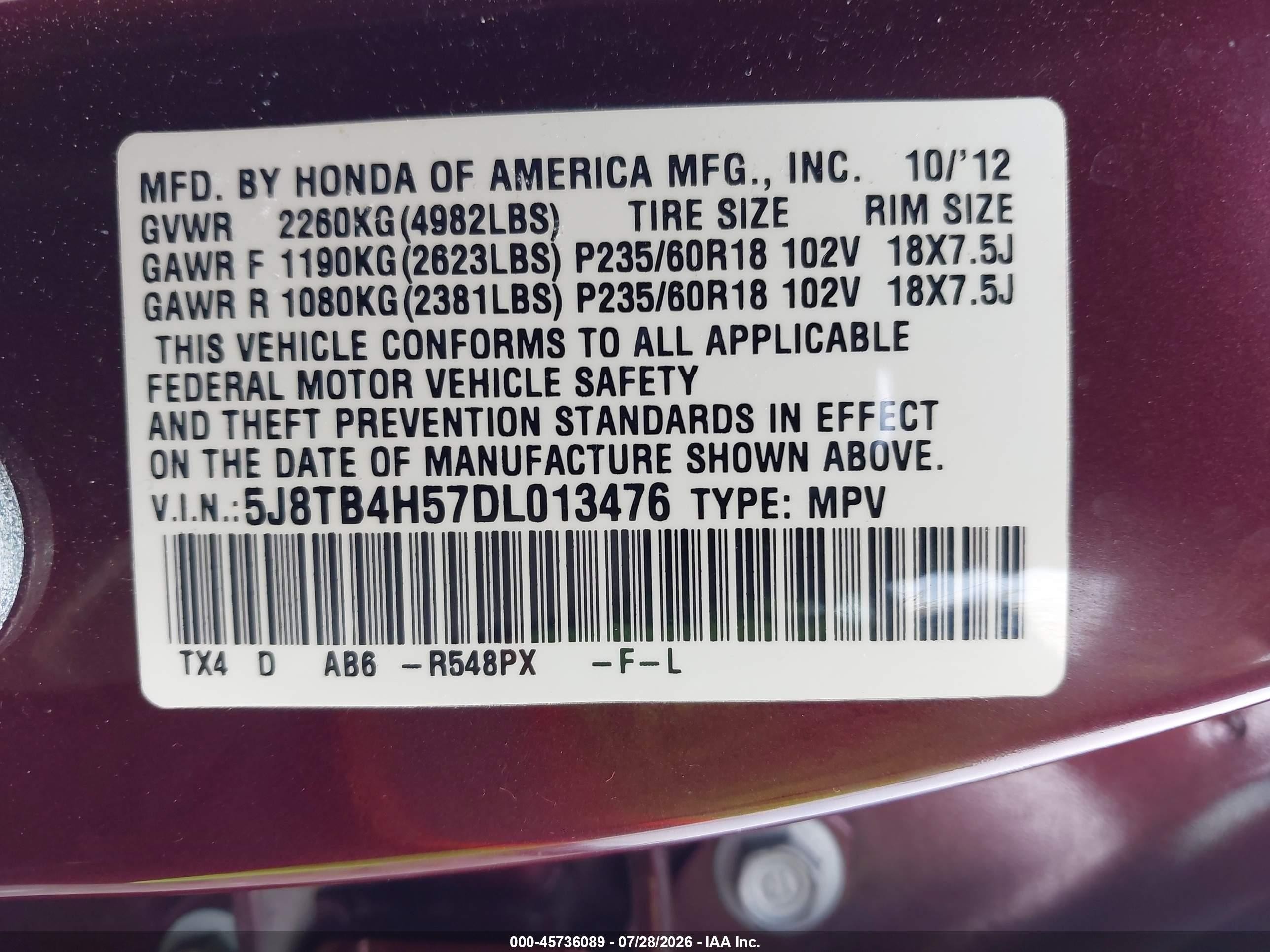 2013 Acura Rdx   Темно-бордовый vin: 5J8TB4H57DL013476