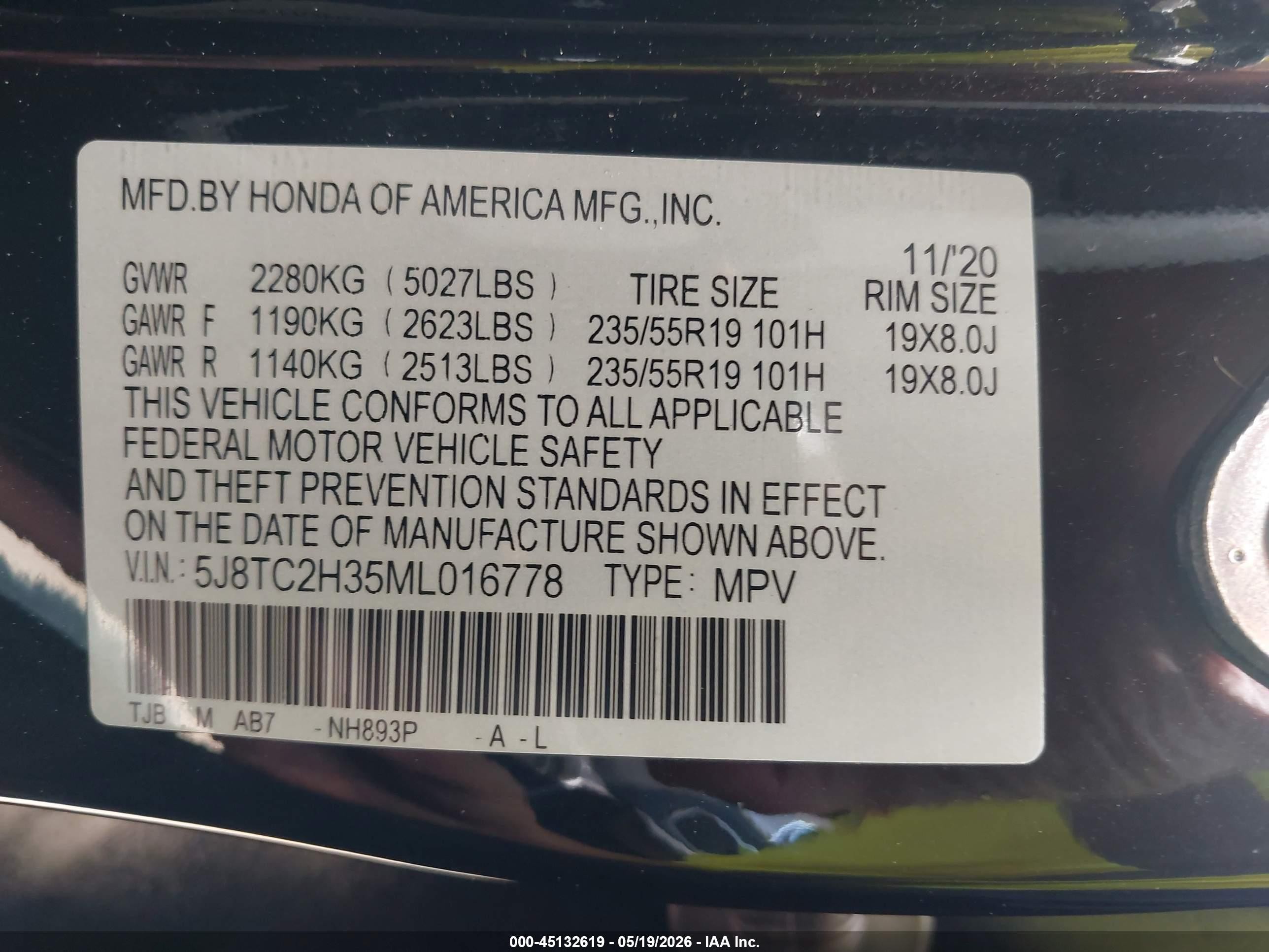 2021 Acura Rdx Standard Black vin: 5J8TC2H35ML016778