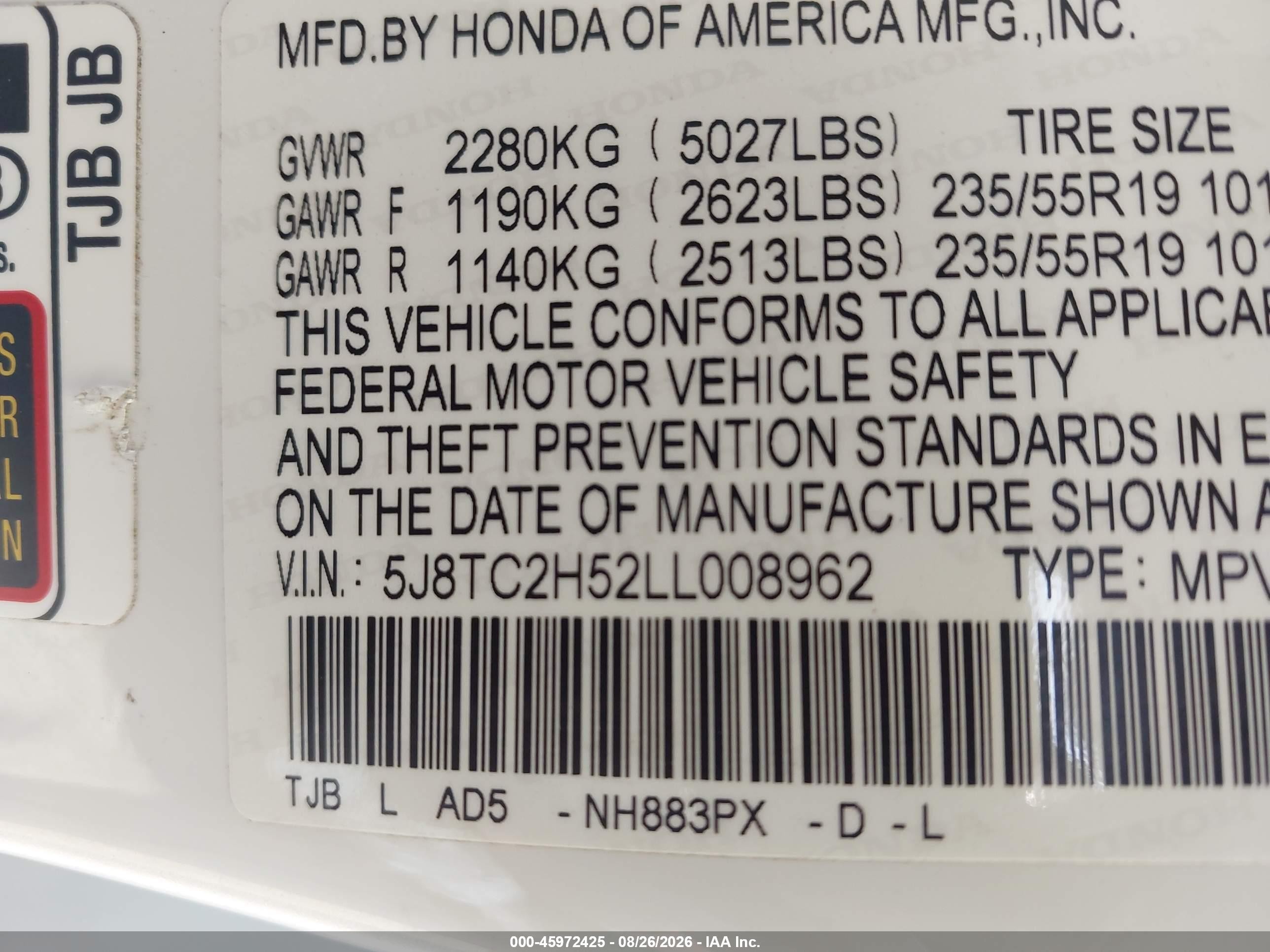 2020 Acura Rdx Technology Package White vin: 5J8TC2H52LL008962