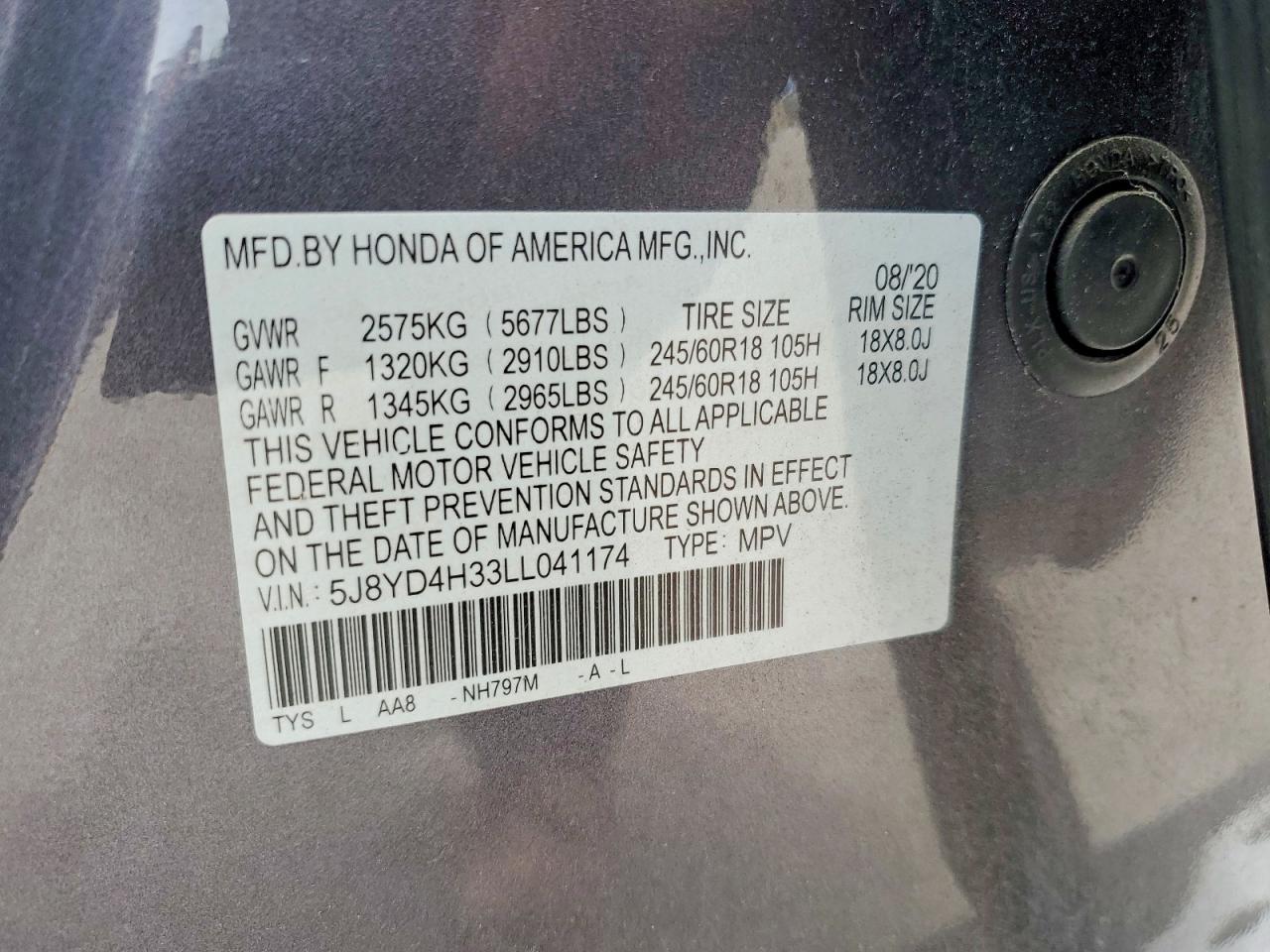 2020 Acura Mdx Gray vin: 5J8YD4H33LL041174