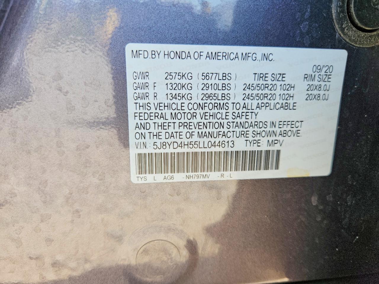 2020 Acura Mdx Technology Gray vin: 5J8YD4H55LL044613