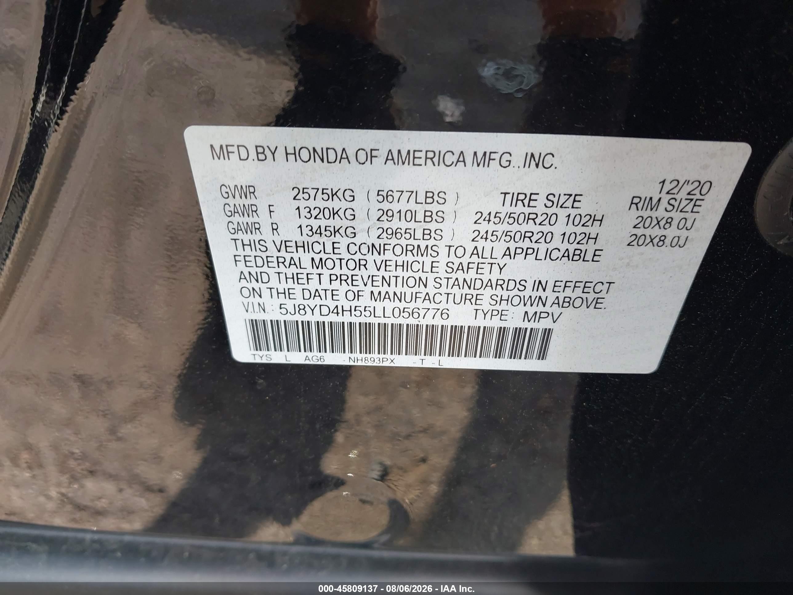 2020 Acura Mdx Technology Package Black vin: 5J8YD4H55LL056776