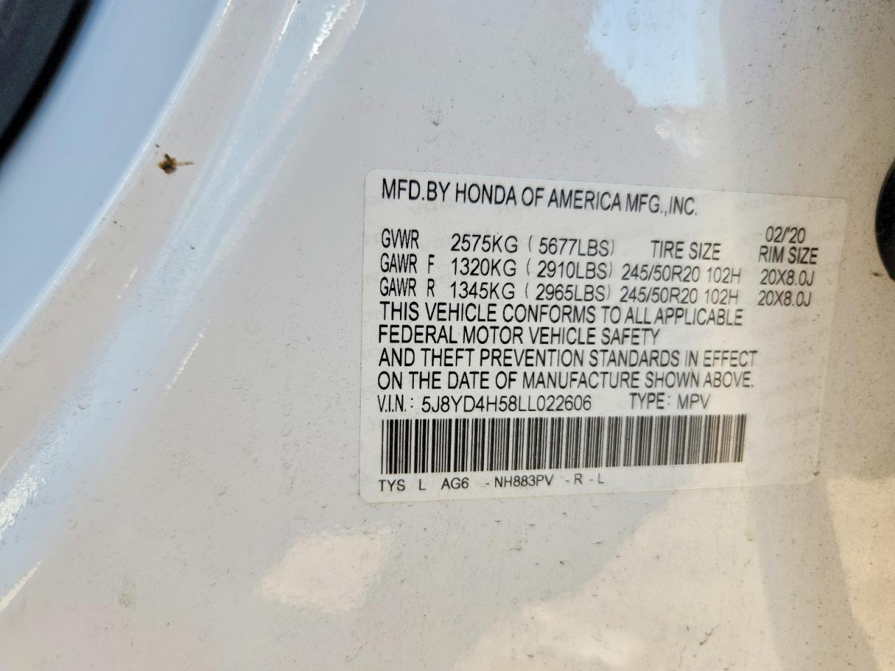 2020 Acura Mdx Technology White vin: 5J8YD4H58LL022606
