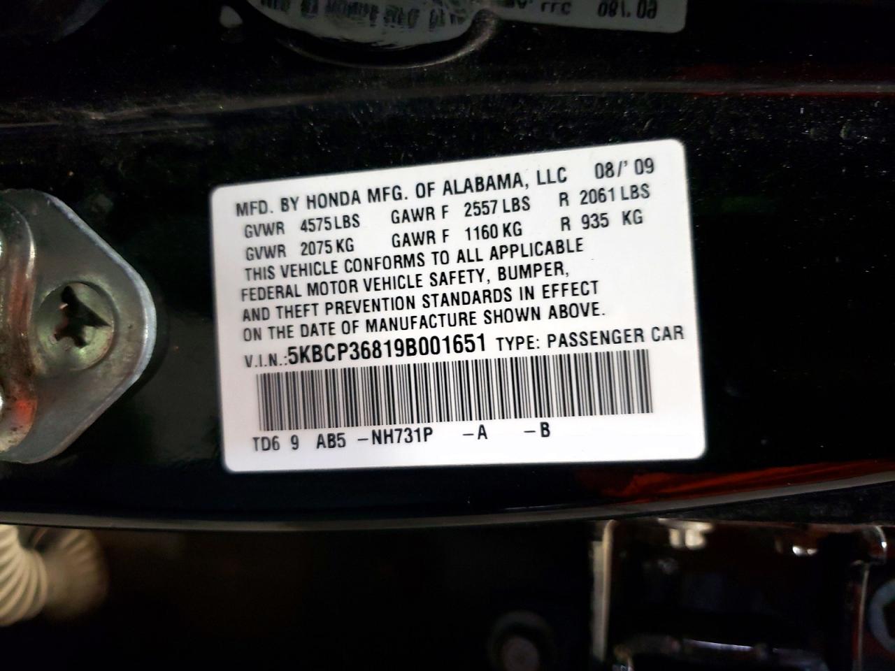 2009 Honda Accord Exl Black vin: 5KBCP36819B001651