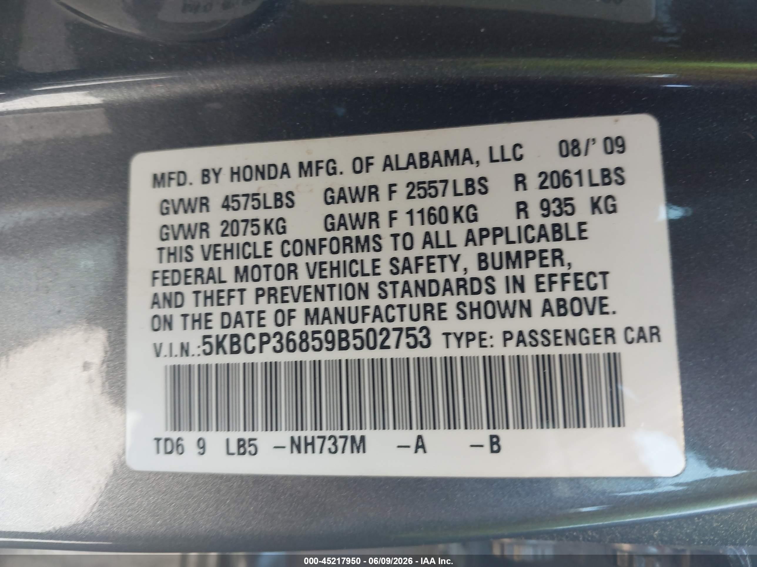 2009 Honda Accord 3.5 Ex-l Gray vin: 5KBCP36859B502753