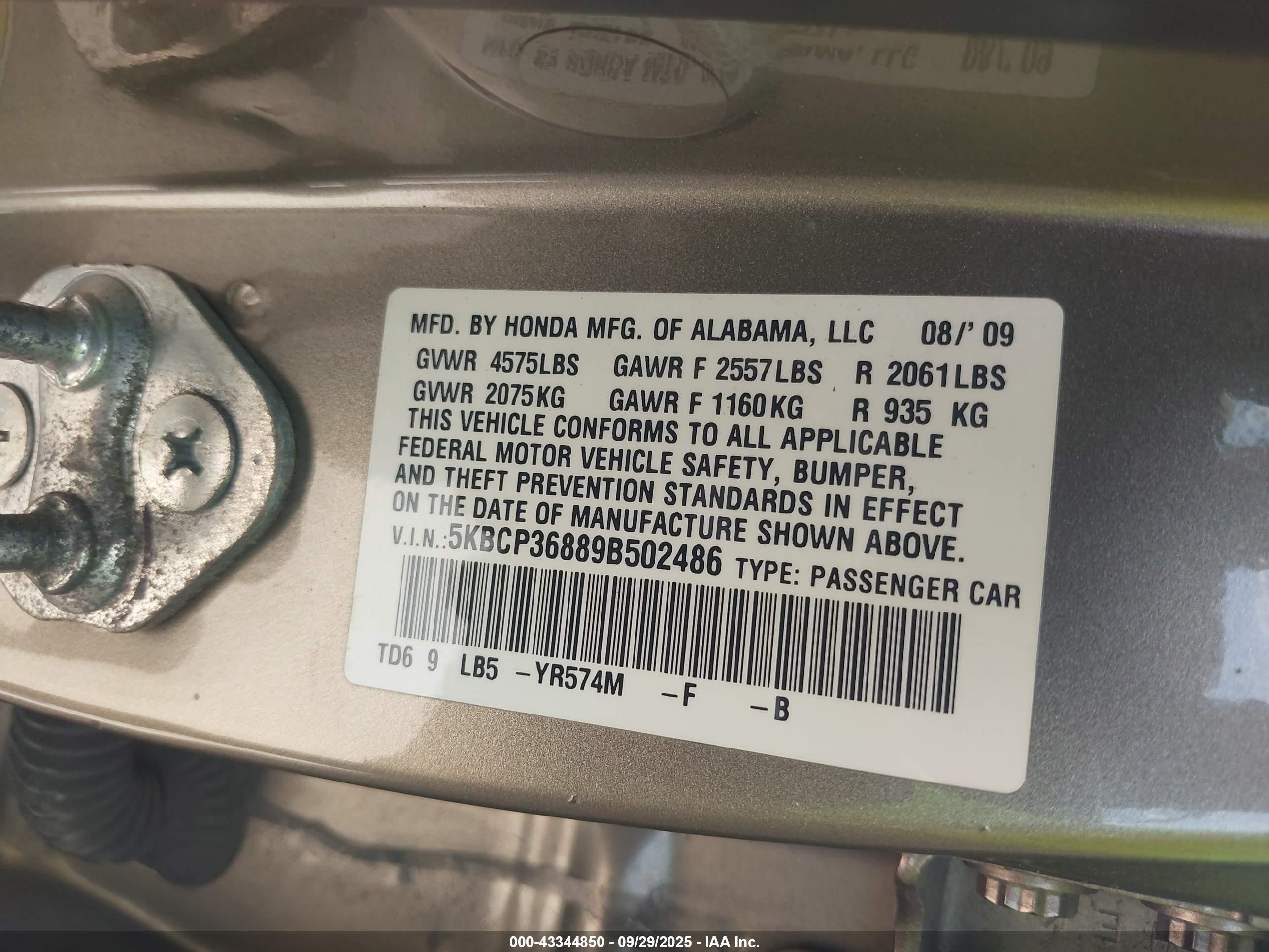2009 Honda Accord Sdn 3.5 Ex-l/ex-l Gold vin: 5KBCP36889B502486