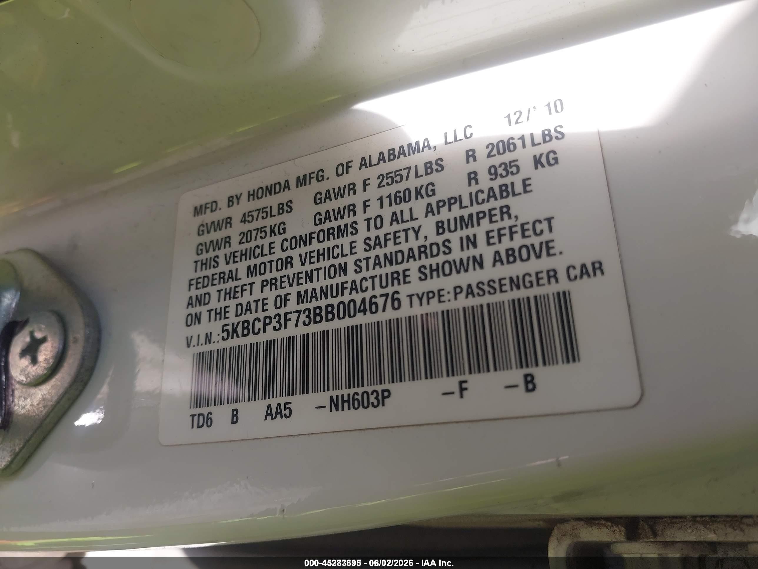 2011 Honda Accord 3.5 Ex White vin: 5KBCP3F73BB004676