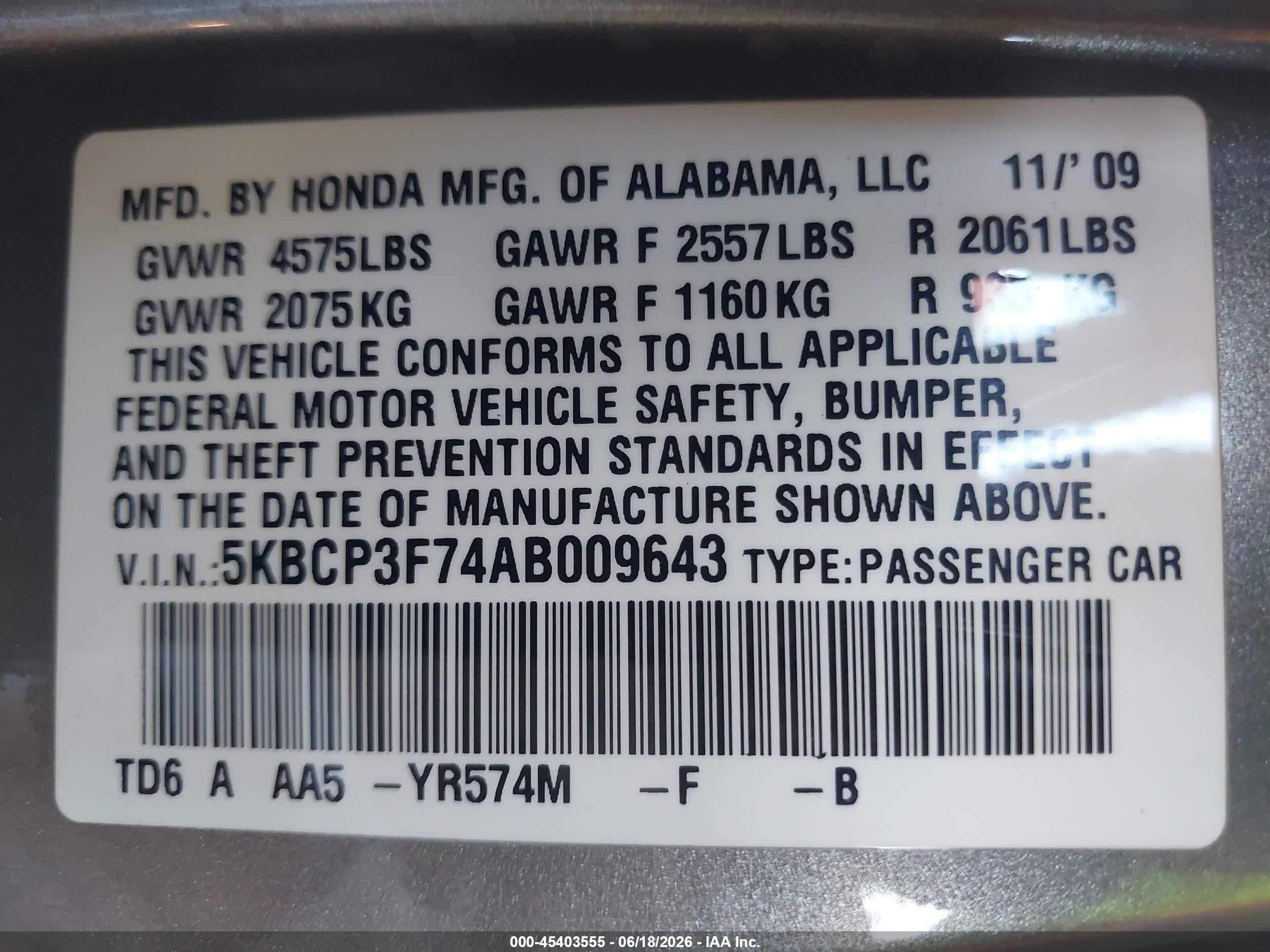 2010 Honda Accord 3.5 Ex Gold vin: 5KBCP3F74AB009643