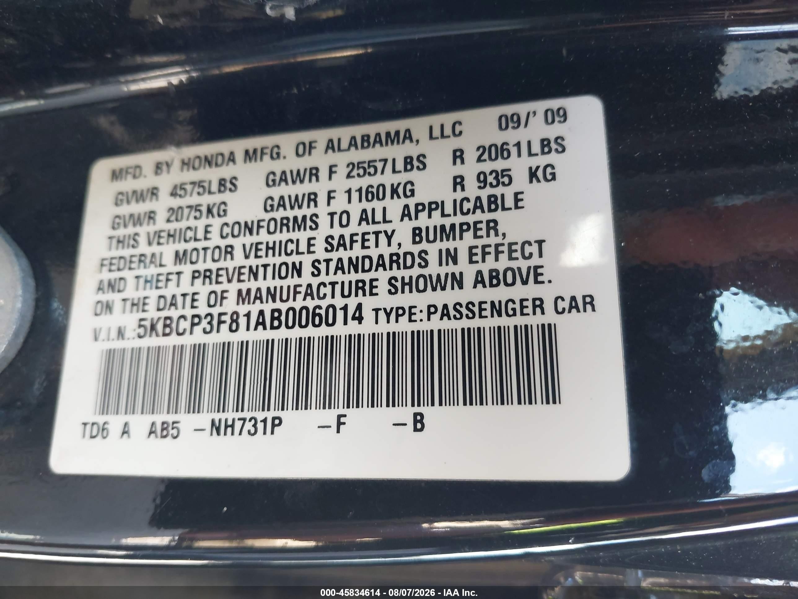 2010 Honda Accord 3.5 Ex-l Black vin: 5KBCP3F81AB006014