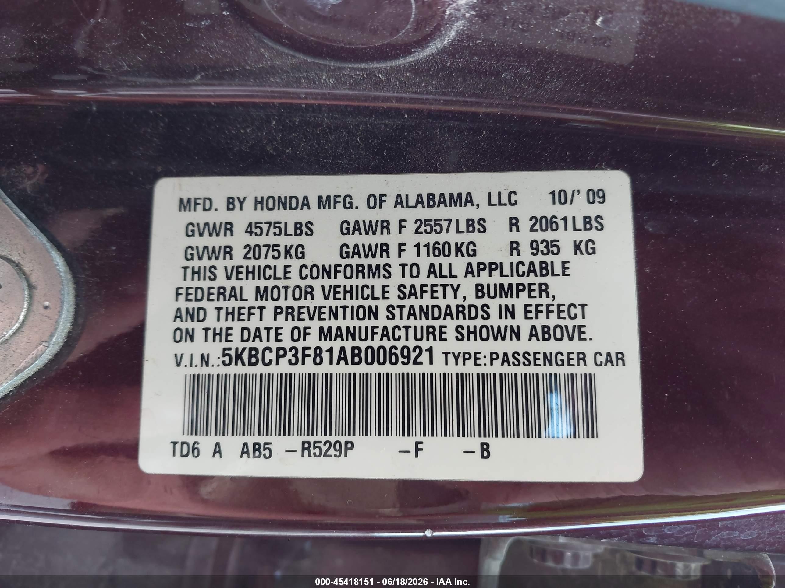 2010 Honda Accord 3.5 Ex-l Maroon vin: 5KBCP3F81AB006921