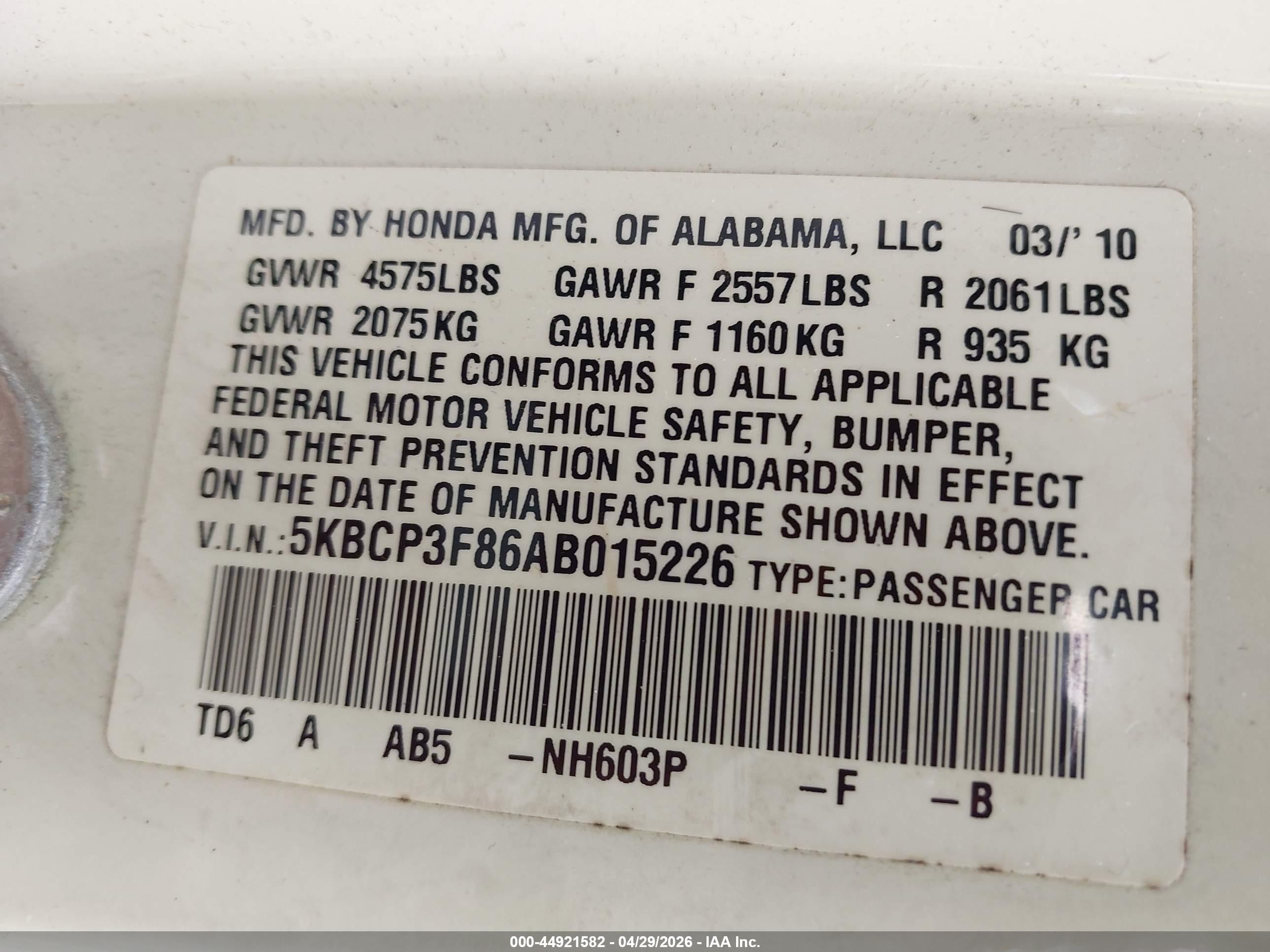 2010 Honda Accord 3.5 Ex-l White vin: 5KBCP3F86AB015226