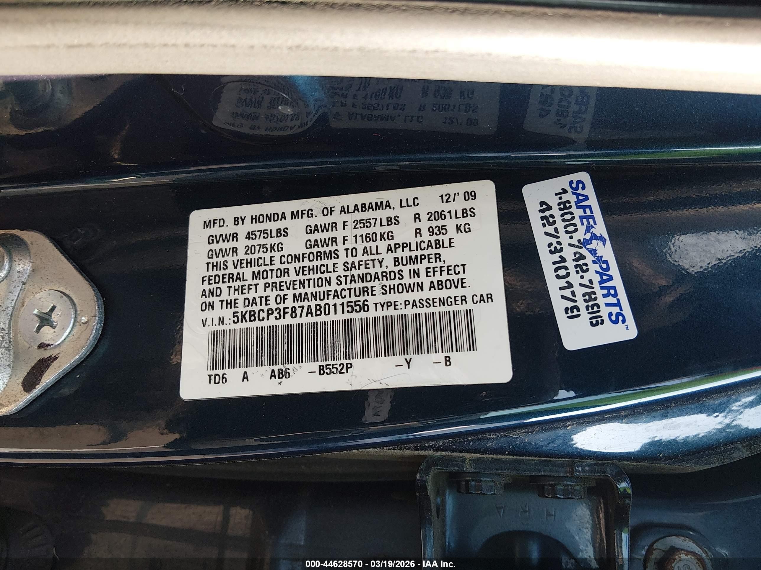 2010 Honda Accord 3.5 Ex-l Blue vin: 5KBCP3F87AB011556