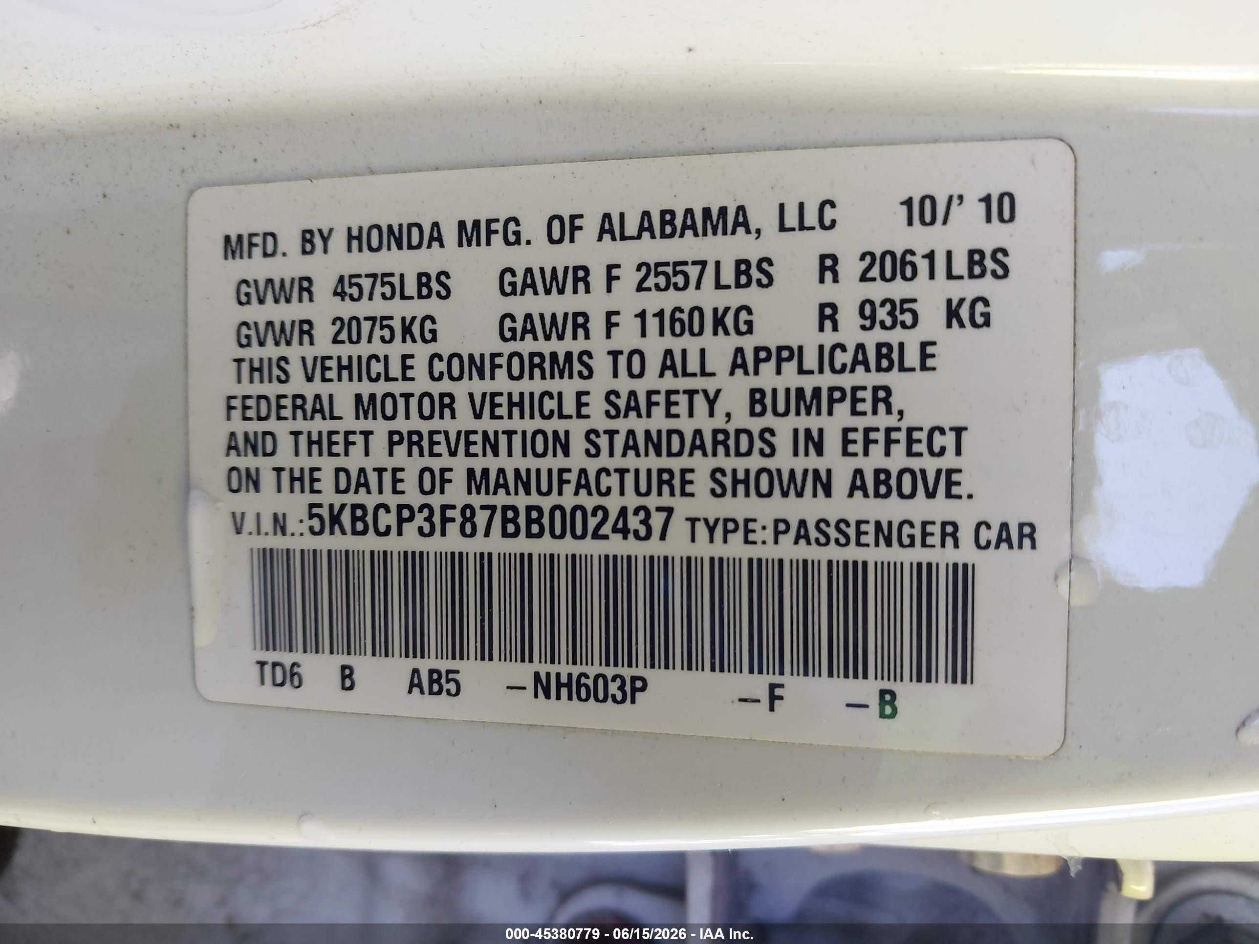 2011 Honda Accord 3.5 Ex-l White vin: 5KBCP3F87BB002437