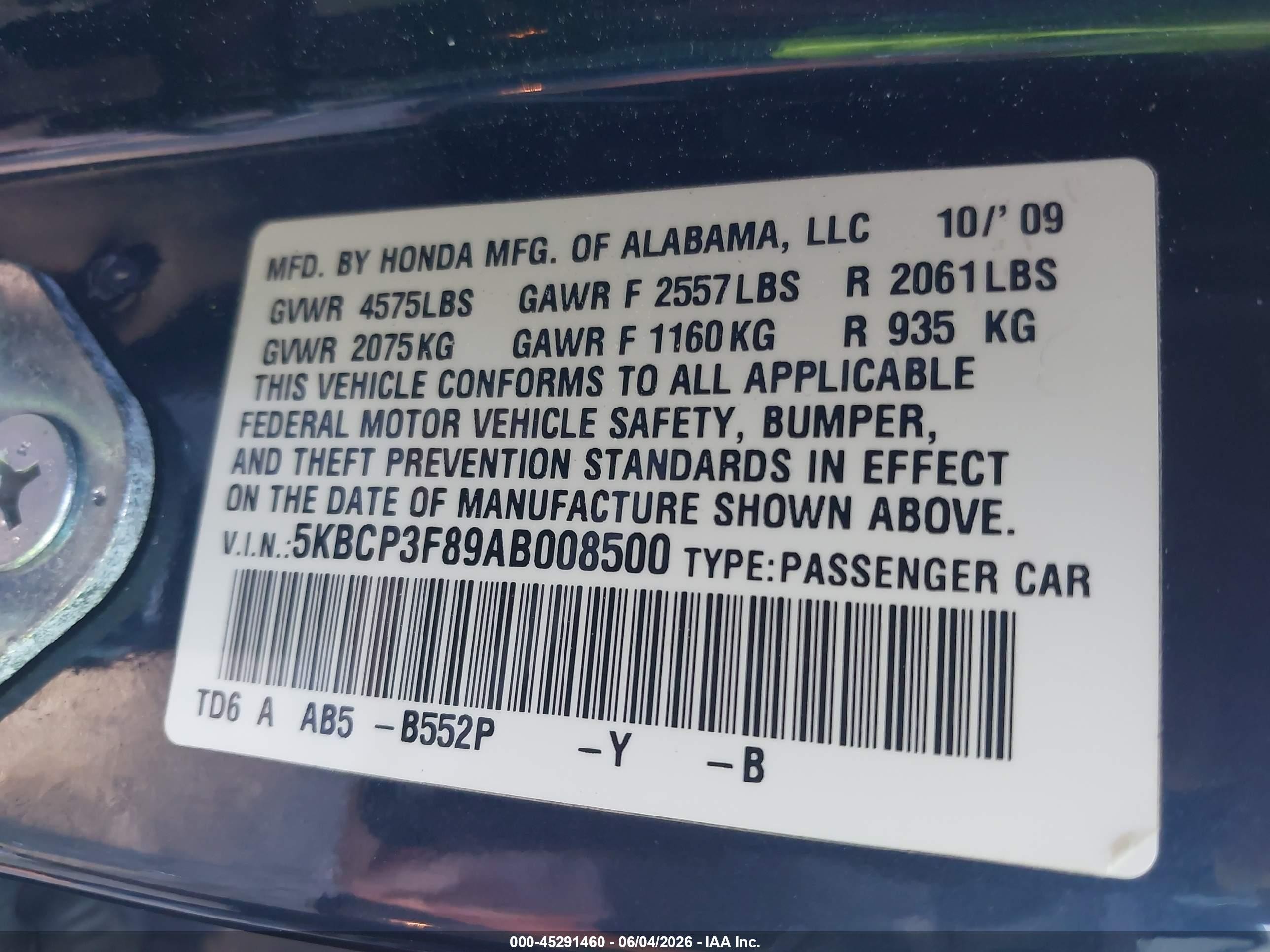 2010 Honda Accord 3.5 Ex-l Blue vin: 5KBCP3F89AB008500