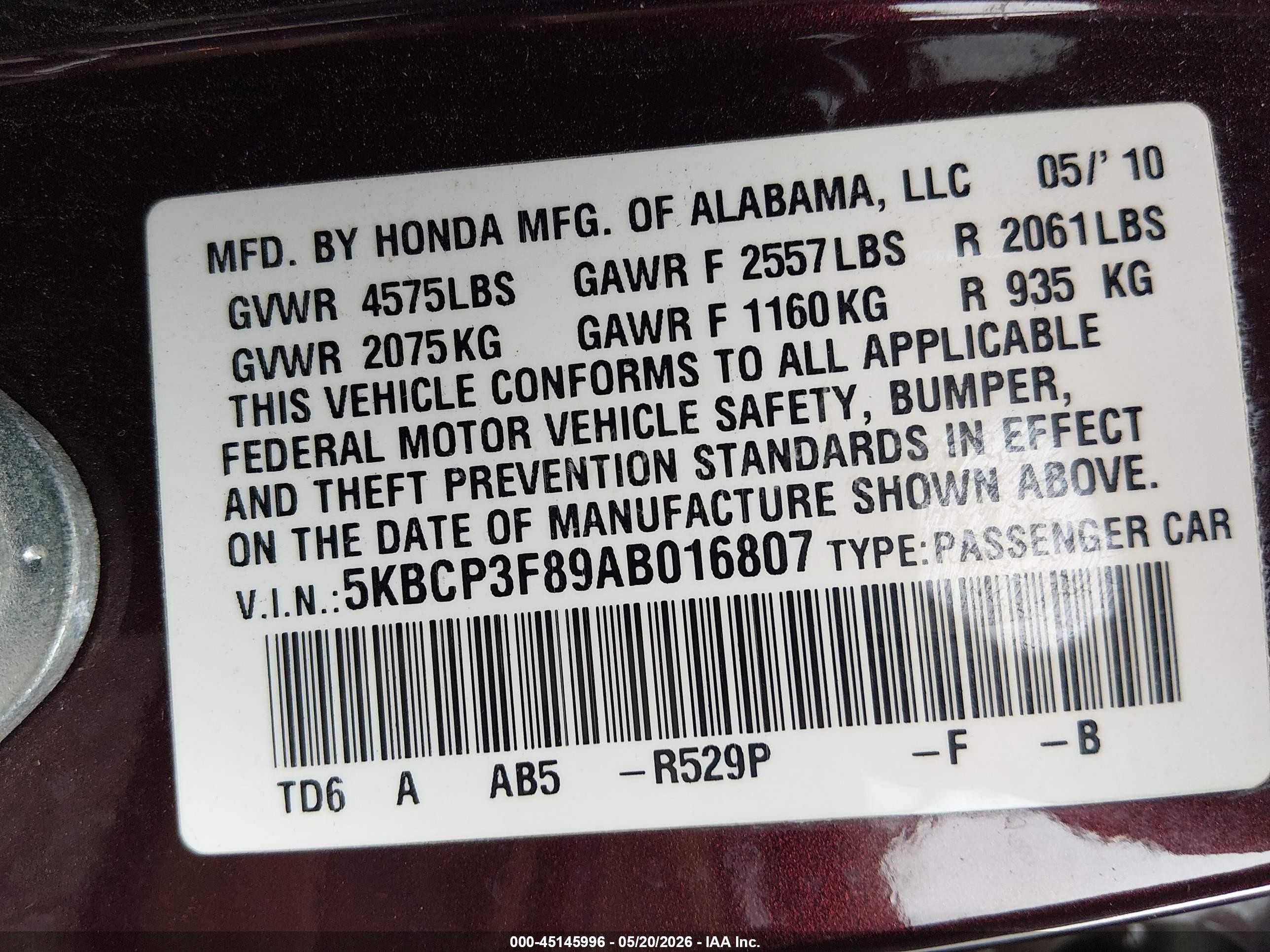 2010 Honda Accord 3.5 Ex-l Red vin: 5KBCP3F89AB016807