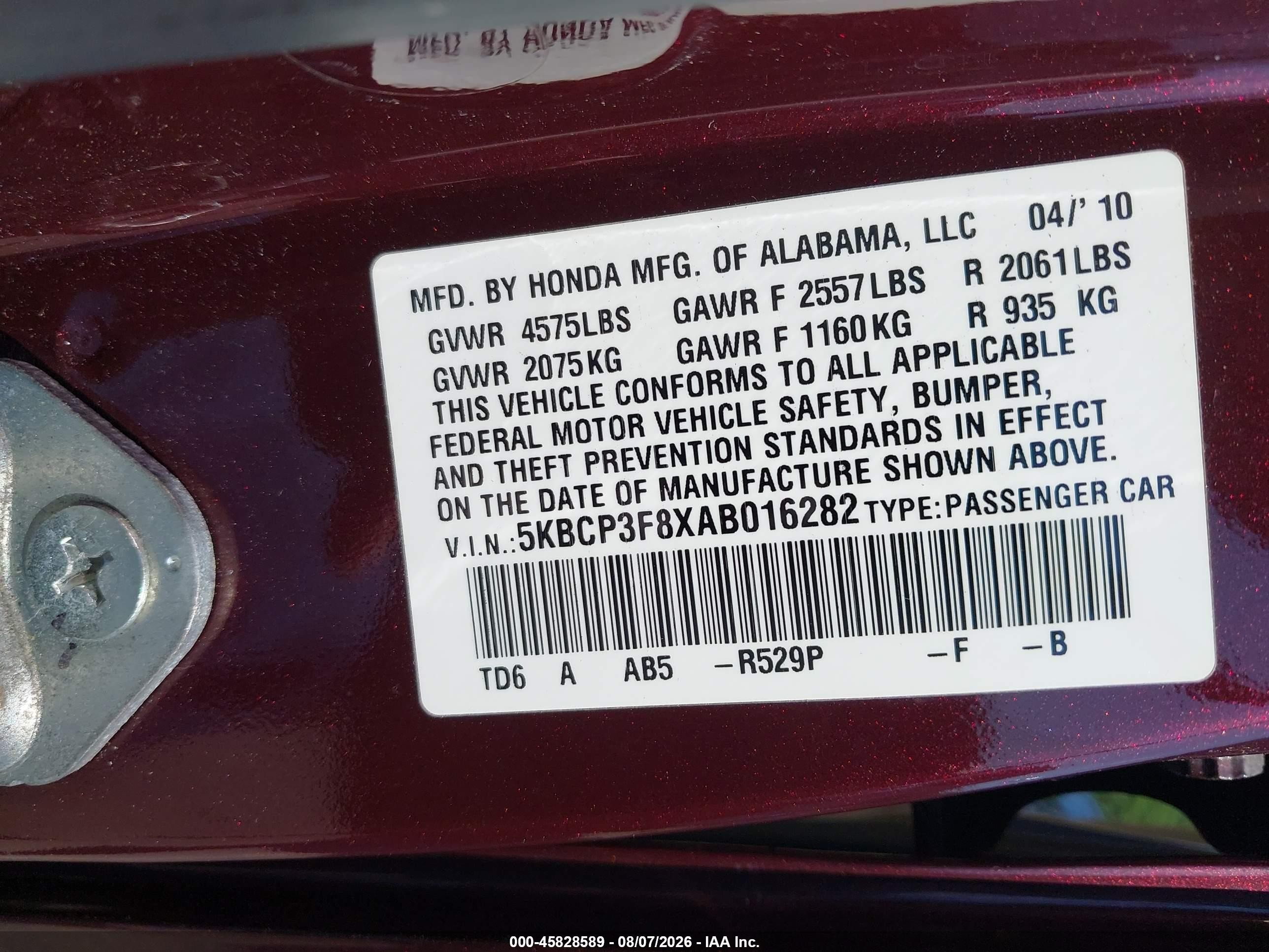 2010 Honda Accord 3.5 Ex-l Maroon vin: 5KBCP3F8XAB016282
