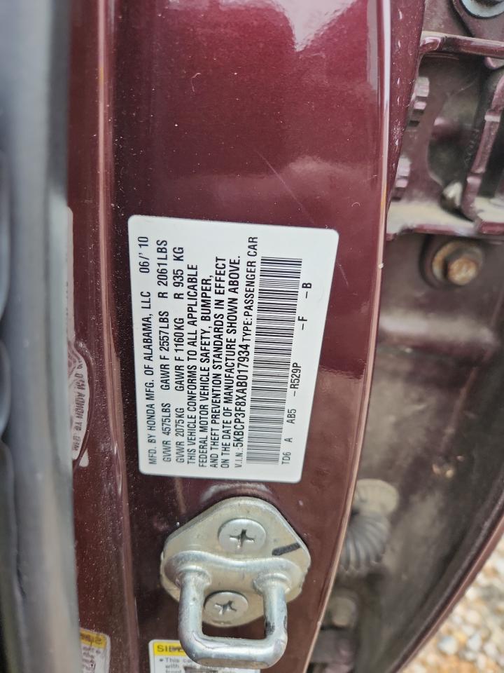 2010 Honda Accord Exl Burgundy vin: 5KBCP3F8XAB017934