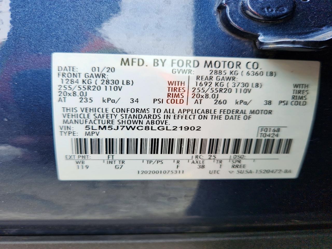 2020 Lincoln Aviator Reserve Blue vin: 5LM5J7WC8LGL21902