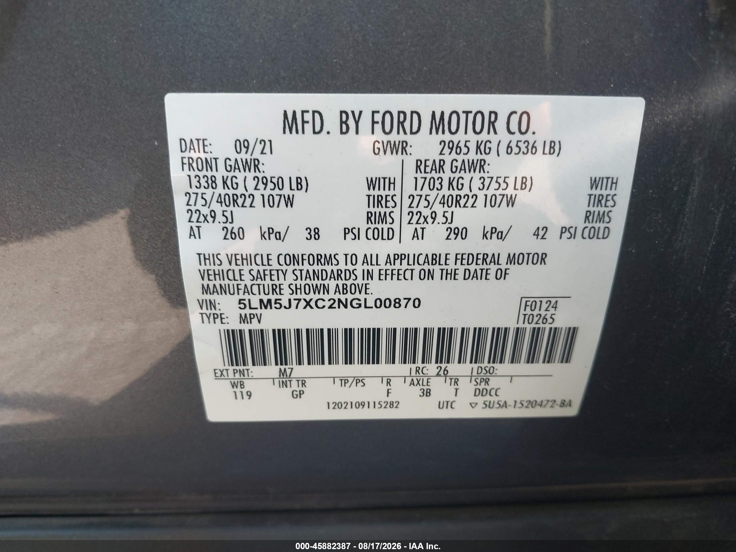 2022 Lincoln Aviator Reserve Gray vin: 5LM5J7XC2NGL00870